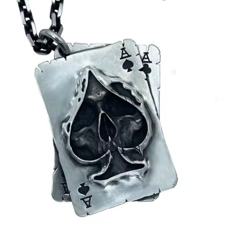 Other Jewelry Spade Poker Skull Face Pendant Necklace Size ONE SIZE - 3 Thumbnail