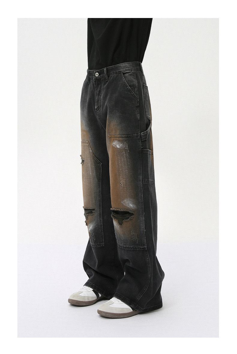 Japanese Brand × Jean High street graffiti patchwork design ripped straight jeans Size US 32 / EU 48 - 6 Thumbnail
