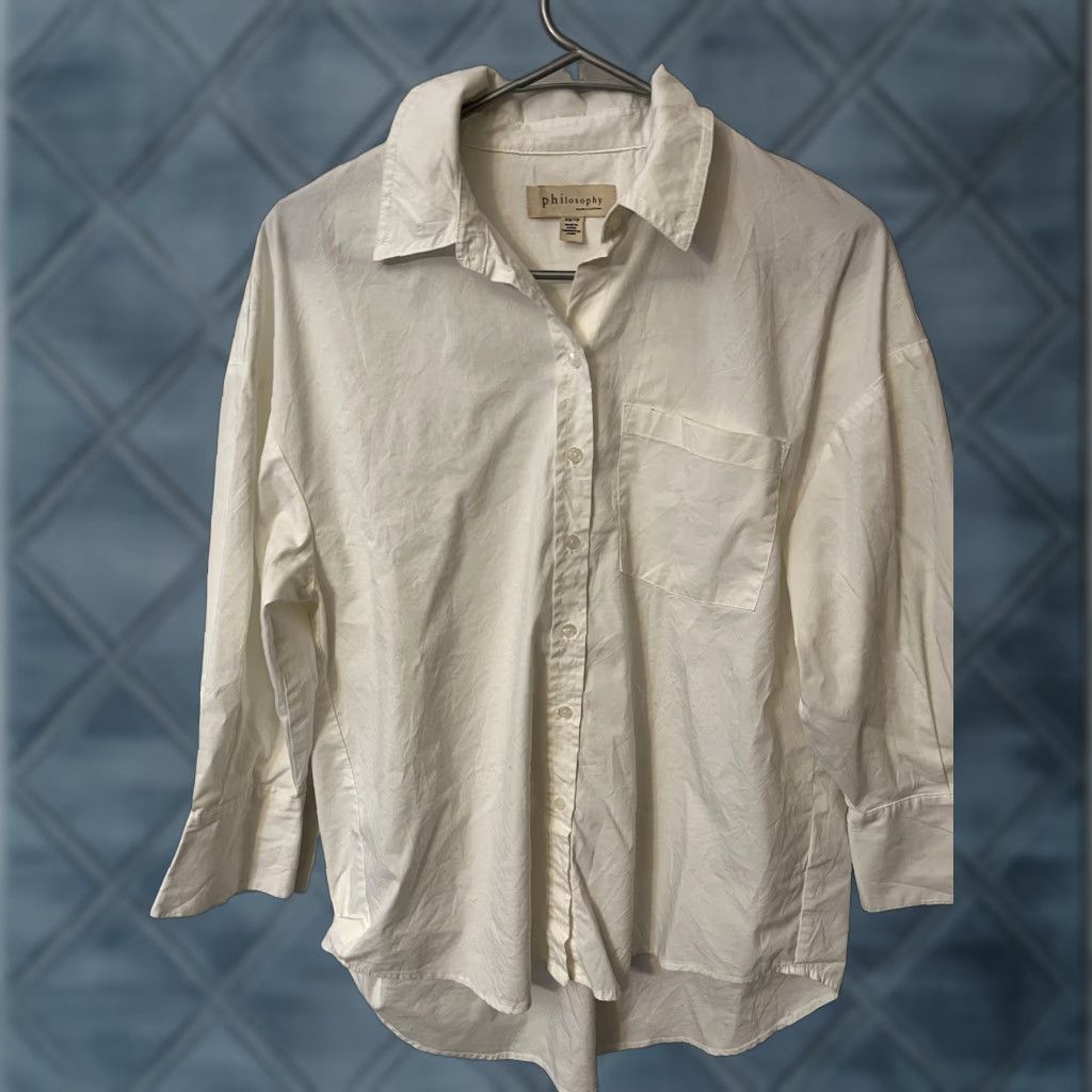 Vintage Philosophy Button-Up Shirt White XS Solid Stretch Cotton Polyester Spandex Regular Women Size XS / US 0-2 / IT 36-38 - 1 Thumbnail