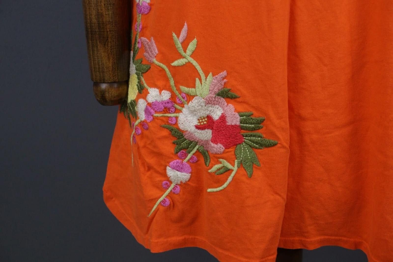 Designer Johnny Was Orange Cotton Embroidered Shift Dress Size M / US 6-8 / IT 42-44 - 4 Thumbnail