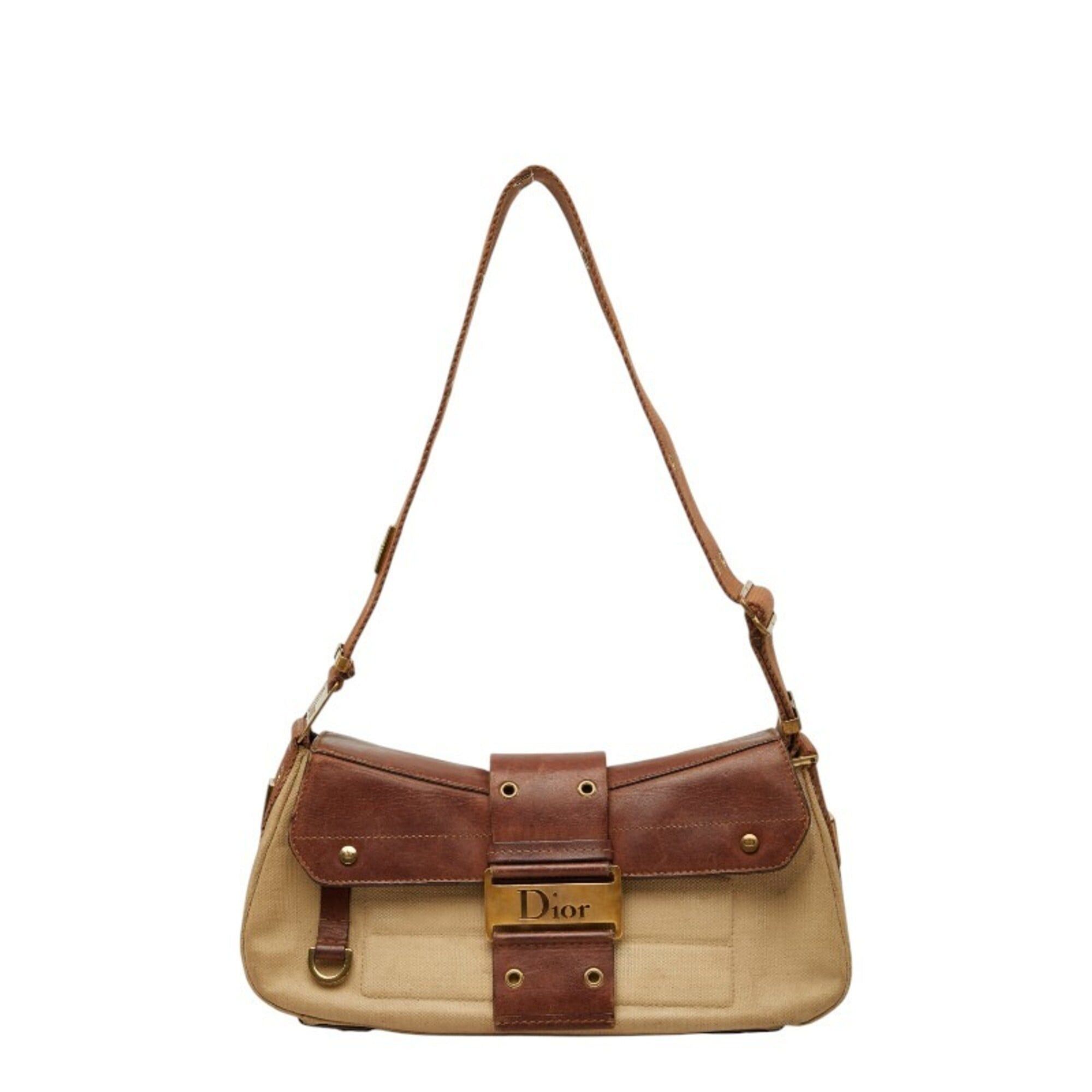 Dior Christian Dior Dior Street Chic Shoulder Bag, Beige Brown Leather, Women's Size ONE SIZE - 1 Thumbnail