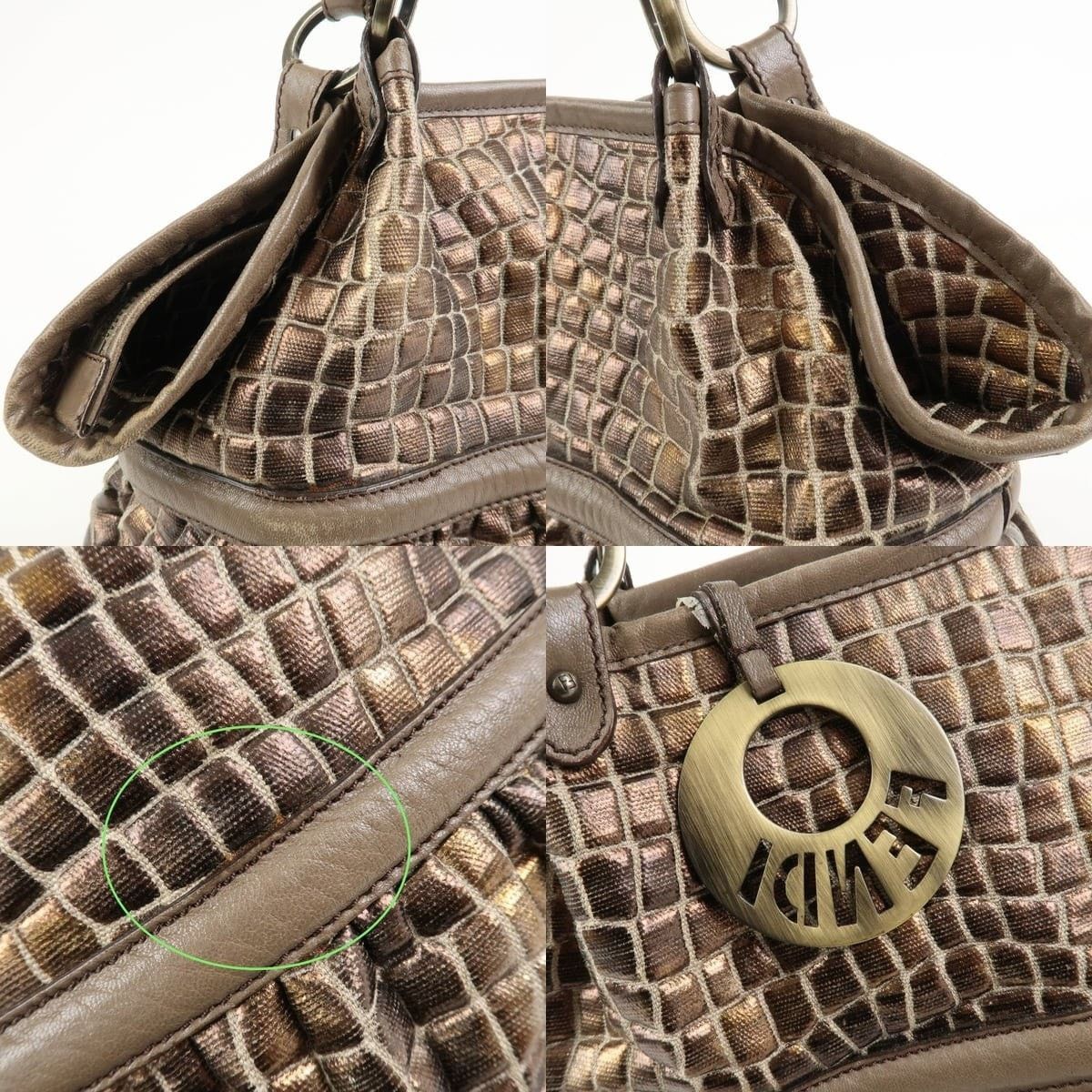 Fendi Fendi Embossed Leather Gathered Shoulder Tote Brown Size ONE SIZE - 6 Thumbnail