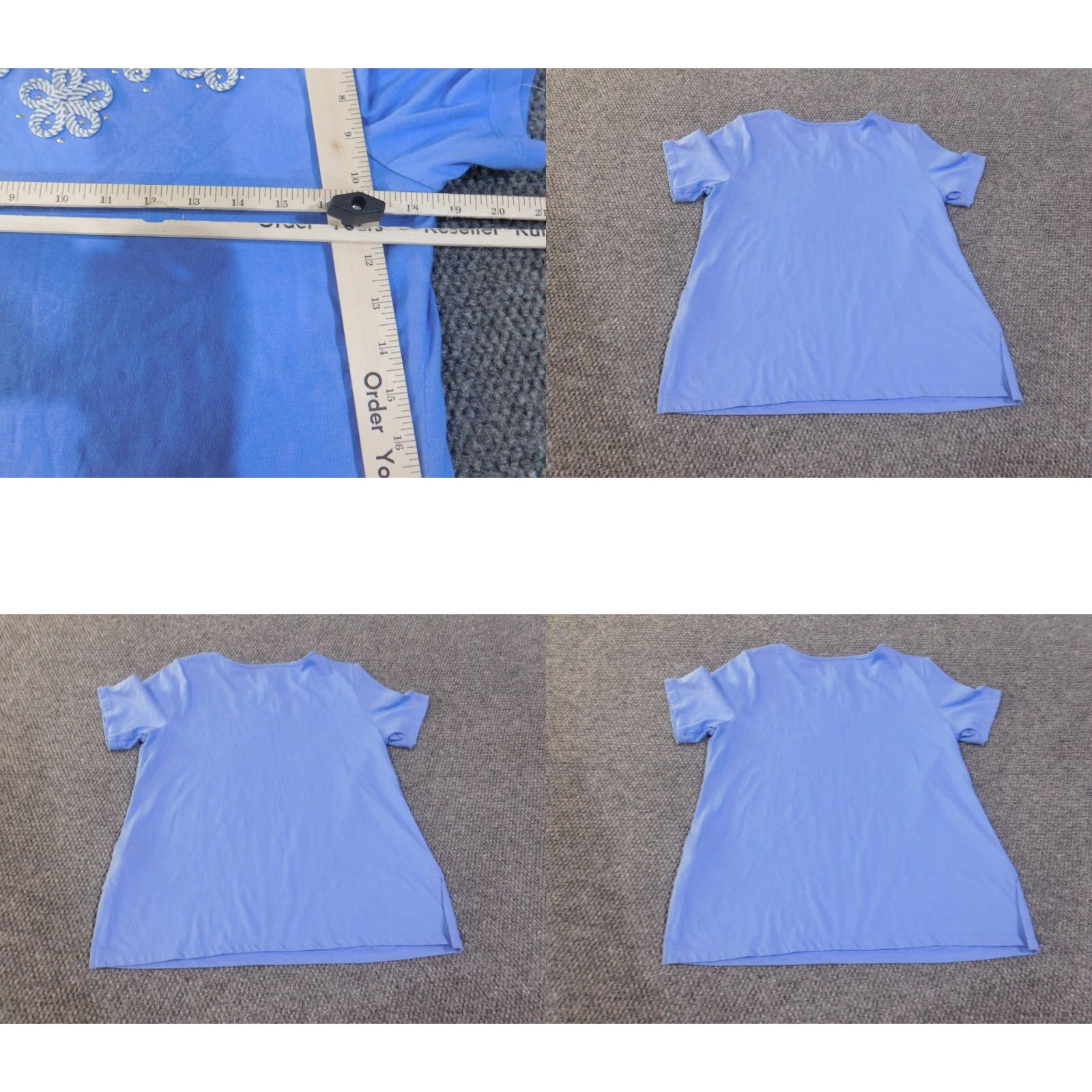 Vintage Alfred Dunner Blouse Shirt Womens Small Blue Beaded Embellishments Cotton Pullover V-Neck Casual Short Sleeve Beaded Pattern Floral Regular Fit Size S / US 4 / IT 40 - 8 Thumbnail