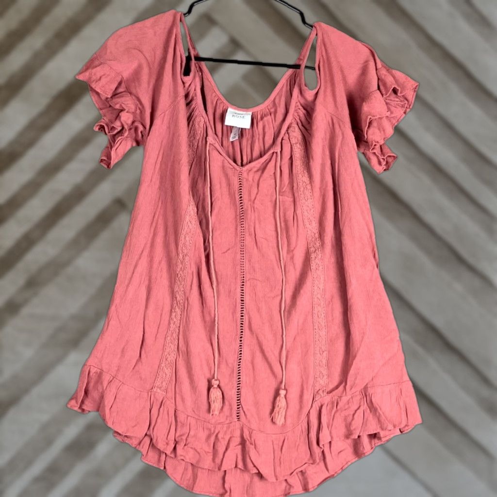 Vintage Knox Rose Womens Blouse Blush V Neck Short Sleeve Shoulder Slits Rayon Medium Size M / US 6-8 / IT 42-44 - 1 Thumbnail