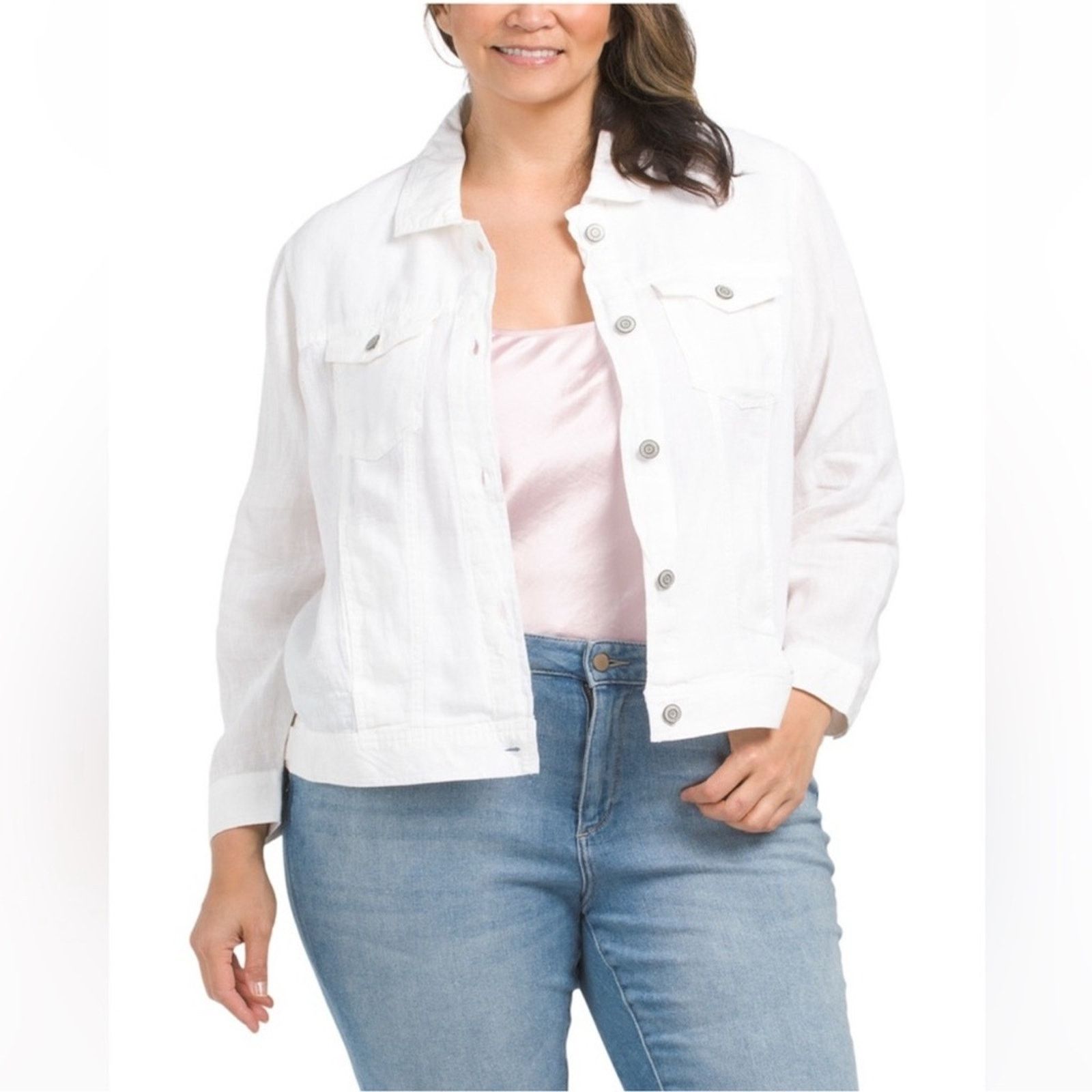 JONES NEW YORK Plus LinenJean Jacket With Metal Trims