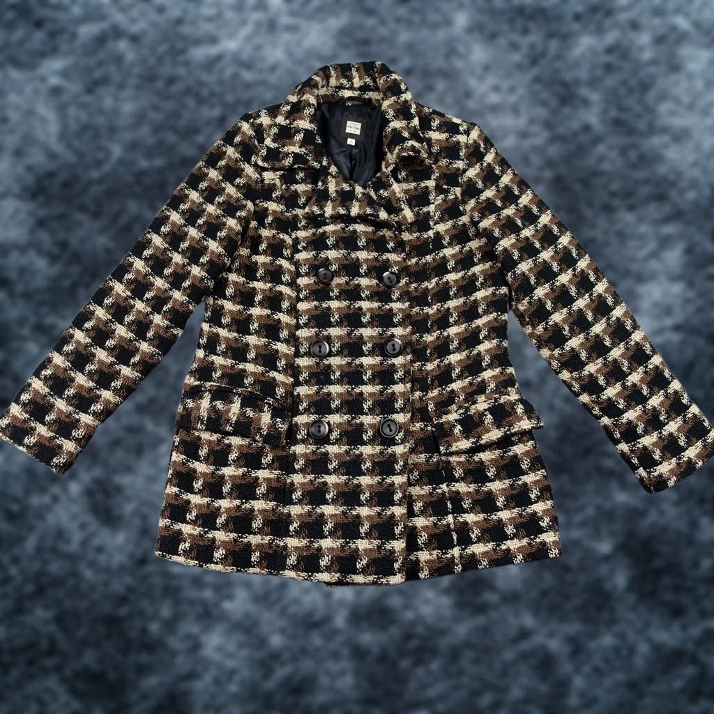 Old Navy VINTAGE Old Navy Coat Womens L Black Tweed Pea Coat Wool Blend Houndstooth Mid-Length Pockets Button Collared Lined Size L / US 10 / IT 46 - 1 Thumbnail