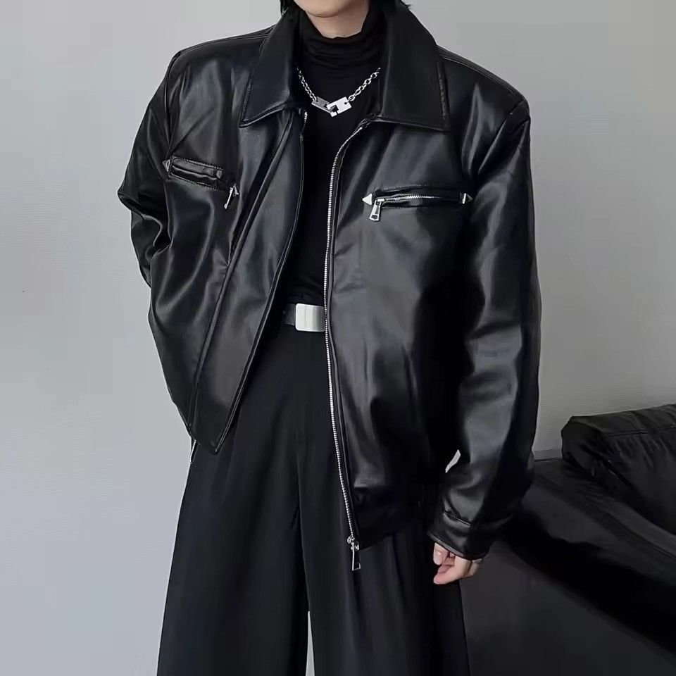 Japanese Brand Boxy Cropped Vegan Leather Bomber Jacket Size US XXL / EU 58 / 5 - 10 Thumbnail