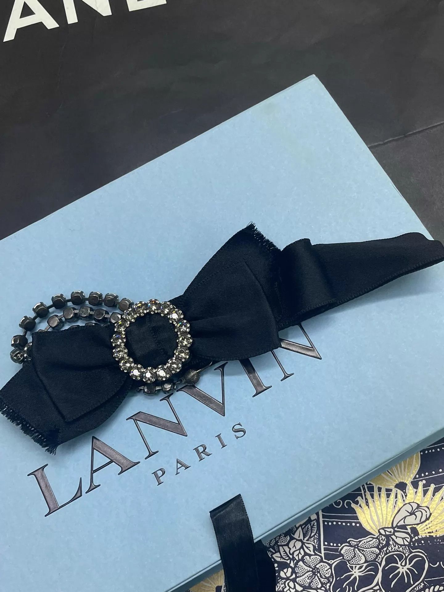 Lanvin Lanvin Black Bow Crystal Inlay Adjustable Necklace Size ONE SIZE - 2 Thumbnail