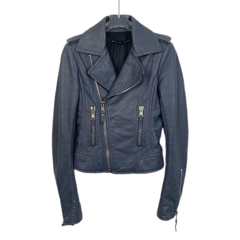 Balenciaga Balenciaga size 34 Haze Blue Lapel Zipper Motorcycle Leath Size XXS / US 00 / IT 34 - 1 Thumbnail
