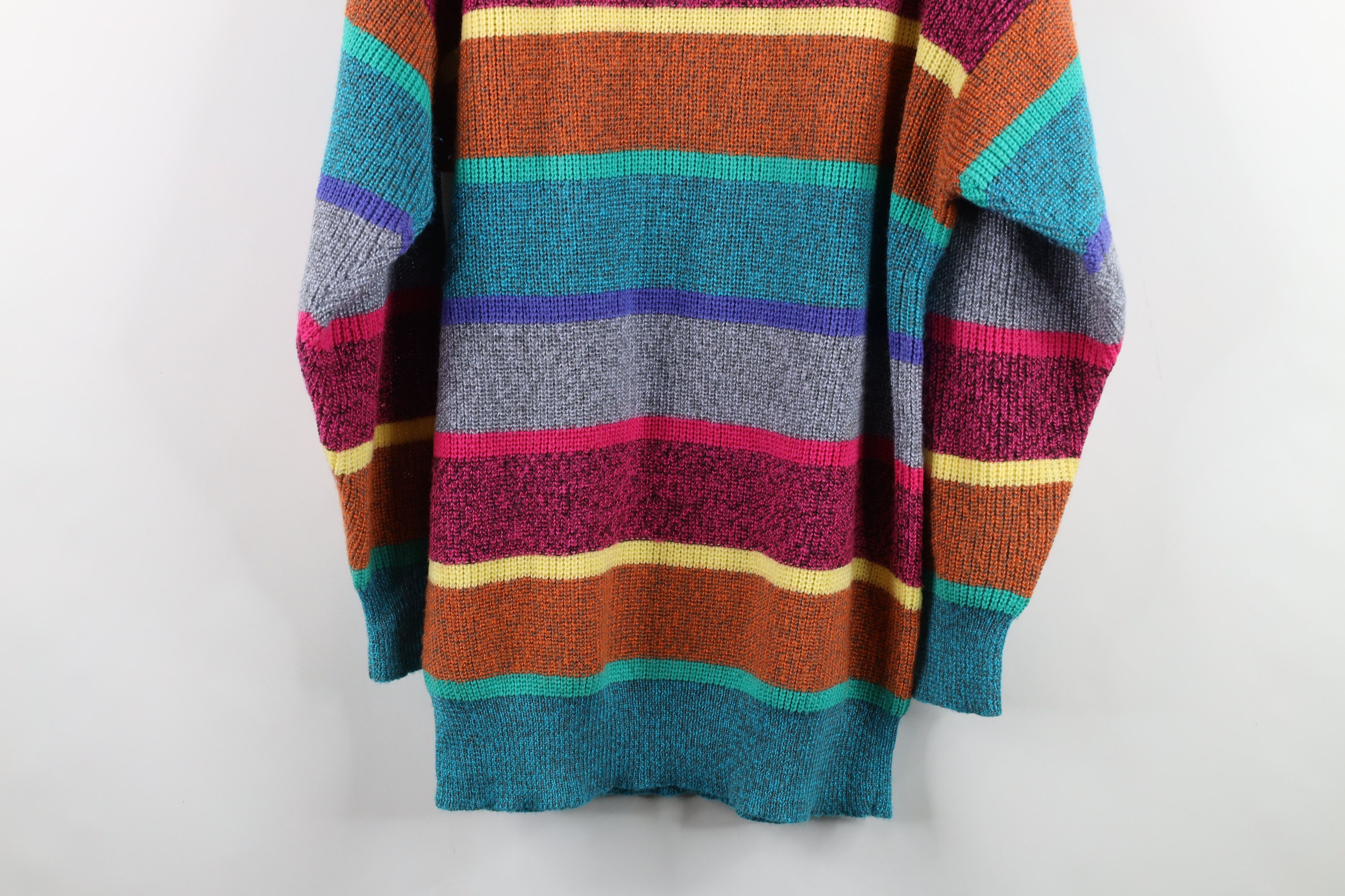 Vintage Vintage 90s Streetwear Striped Ribbed Knit Mock Neck Sweater Size L / US 10 / IT 46 - 10 Thumbnail