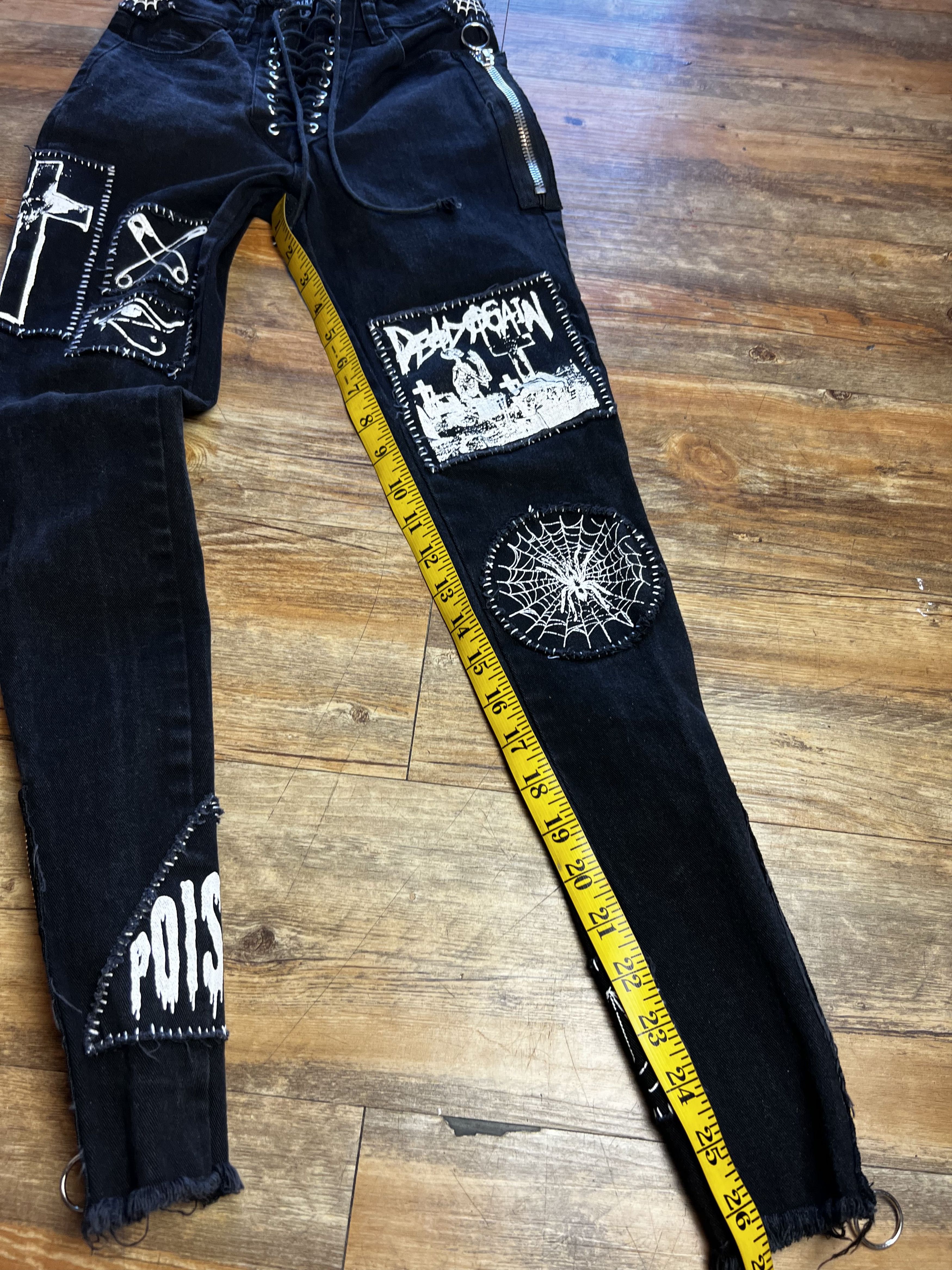 Current Mood Dolls Kill Current Mood Patchwork Lace Up Front Skinny Jeans Size 22" - 16 Thumbnail