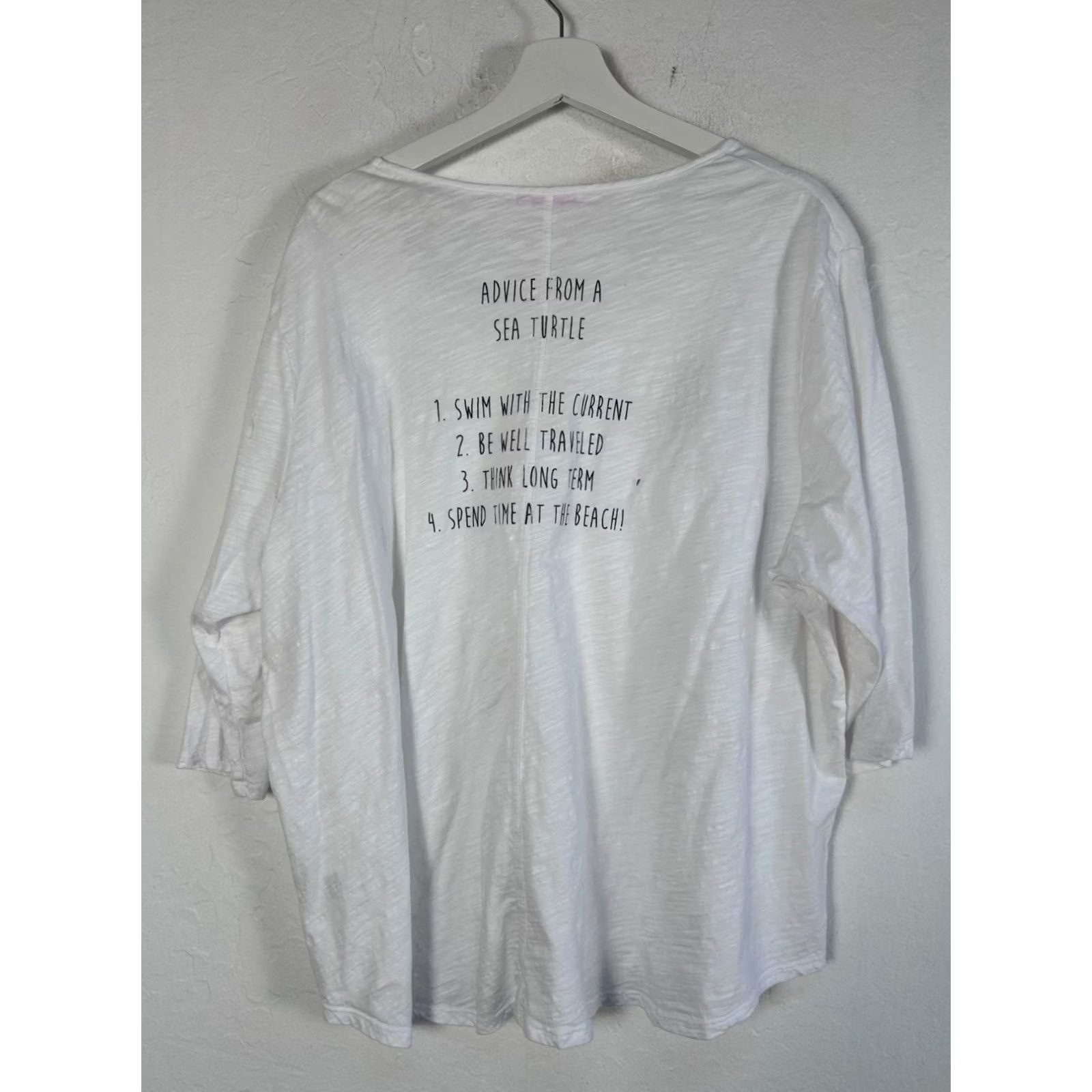 Vintage Fresh Produce Women’s White Graphic Tee “Advice From A Sea Turtle” 3/4 Sleeve T-Shirt One Size White Size ONE SIZE - 2 Thumbnail
