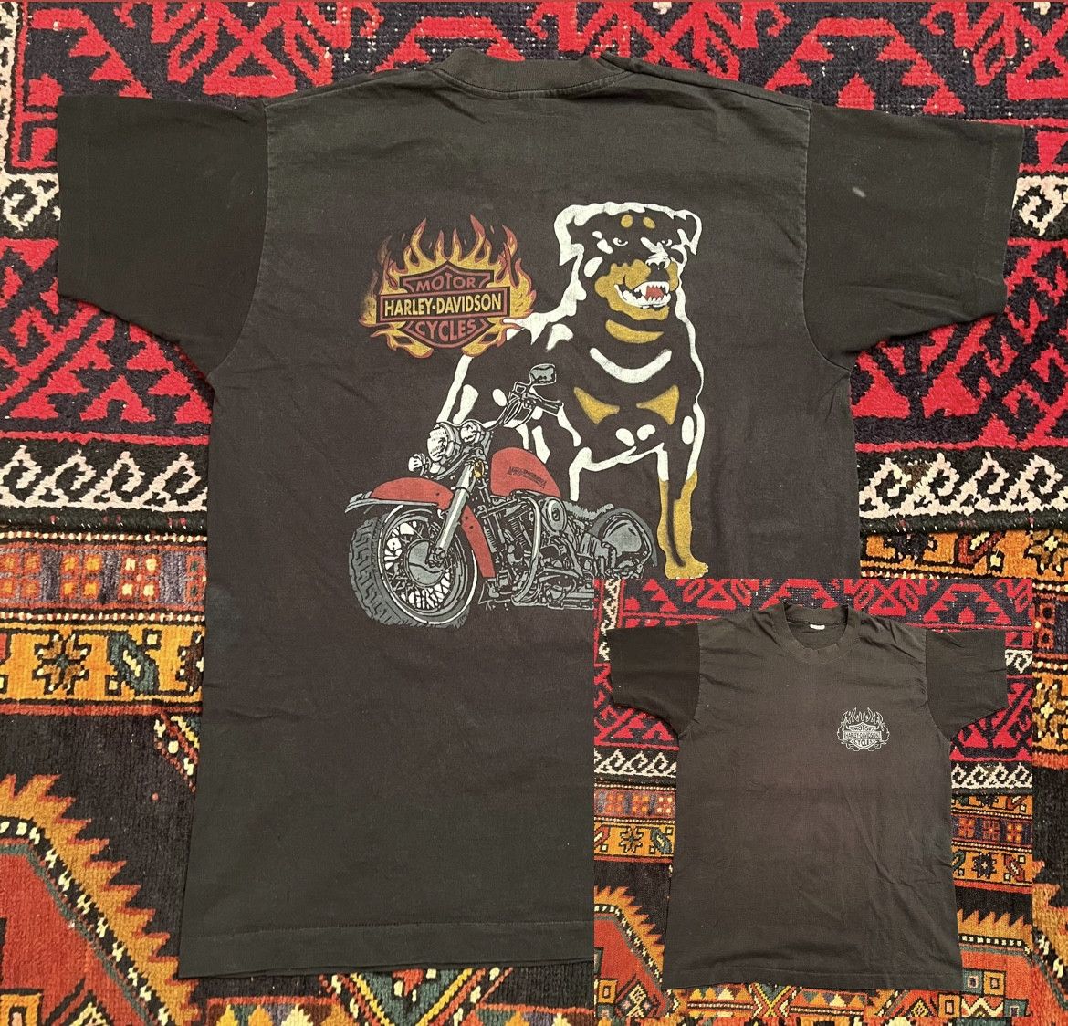 Image of Harley Davidson x Vintage VTG 90's Harley Davison Rottweiler Faded Black Tee - Sz. Xl, Men's