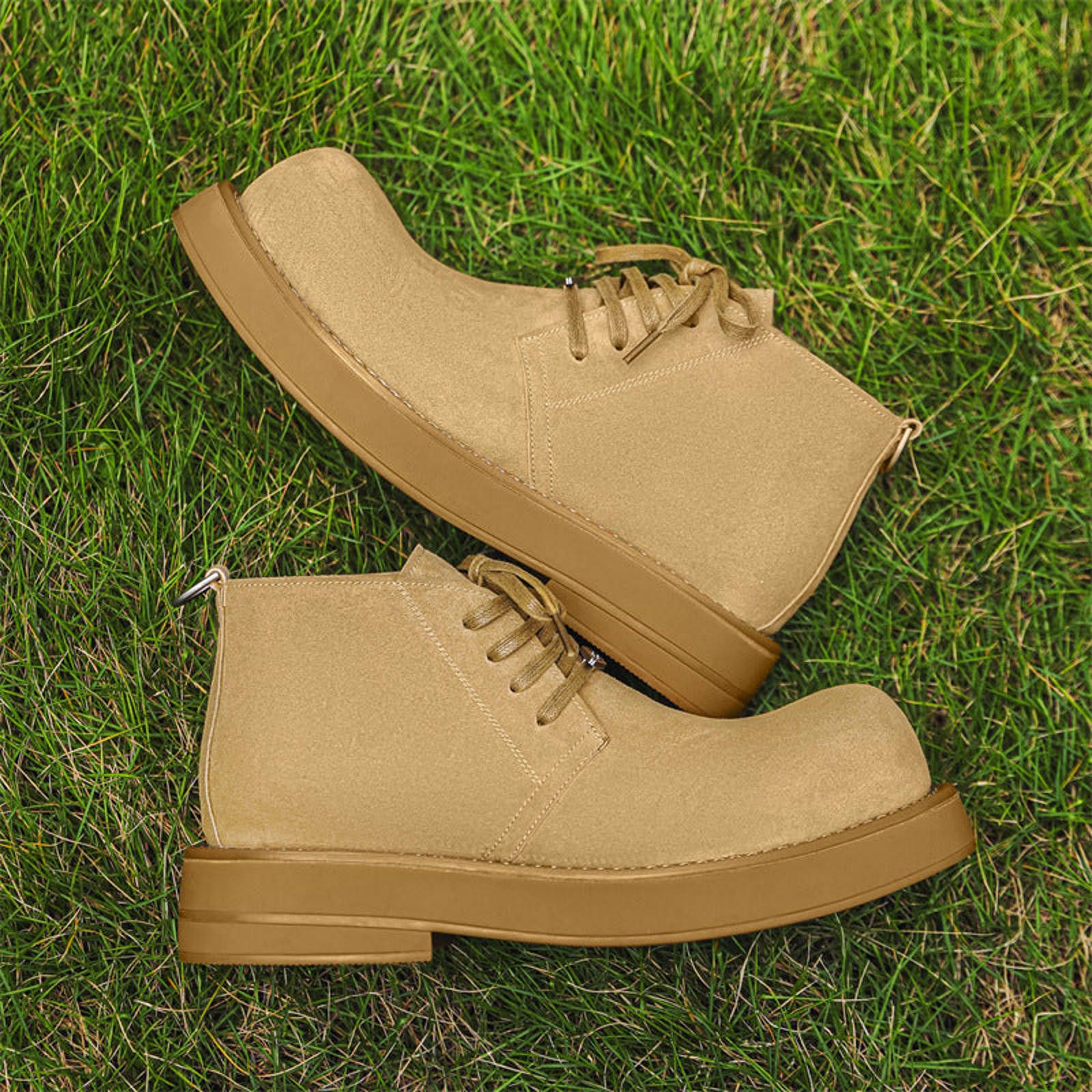 Leather Tan Suede Lace-Up Ankle Boots, Casual Desert Boots Size US 10 / EU 43 - 2 Thumbnail