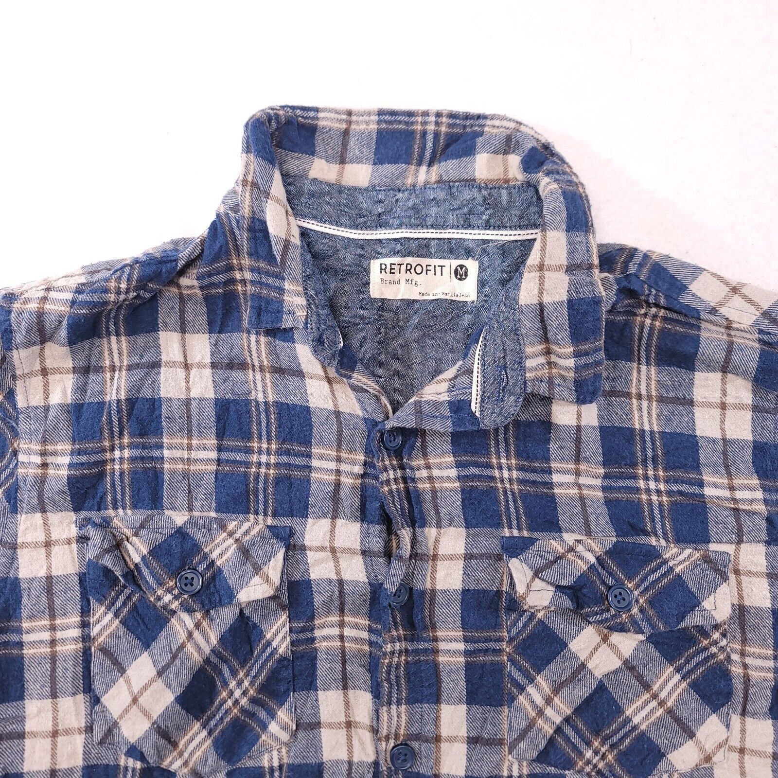Retrofit Retrofit Tartan Flannel Shirt Mens Size Medium M Blue Brown Size US M / EU 48-50 / 2 - 1 Thumbnail