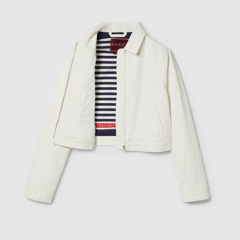 Gucci oc11z1125 GG Jacquard Denim Jacket in White Size XS / US 0-2 / IT 36-38 - 3 Thumbnail