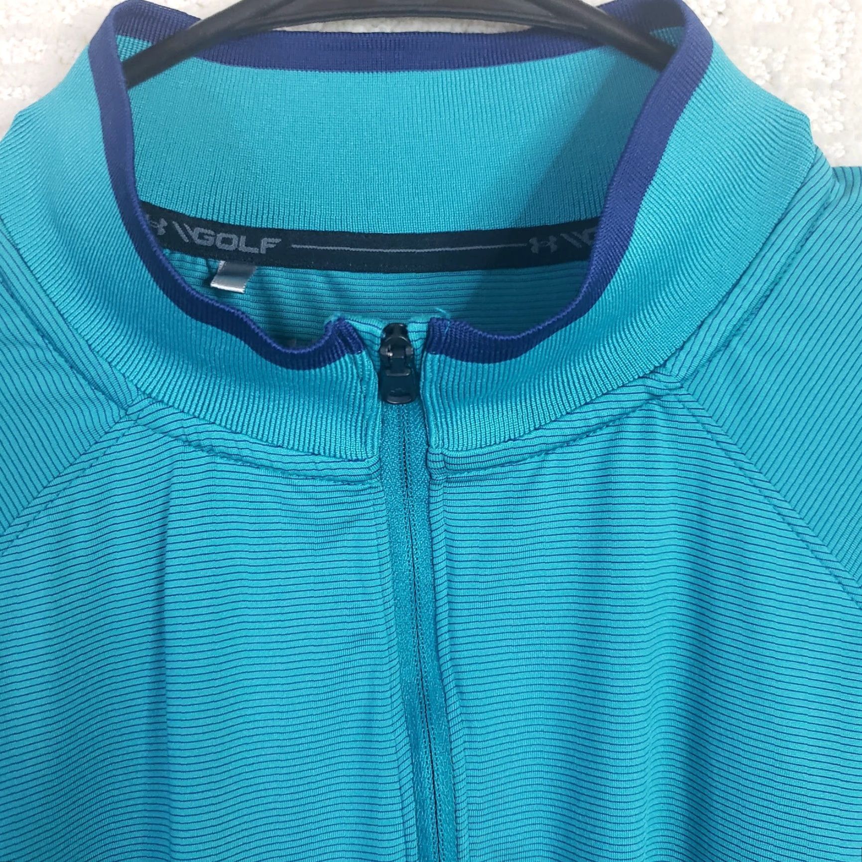 Under Armour UNDER ARMOUR Men L Teal Striped 1/4 Zip Loose Fit Pullover Jacket Breathable Threadborne Size US L / EU 52-54 / 3 - 4 Thumbnail