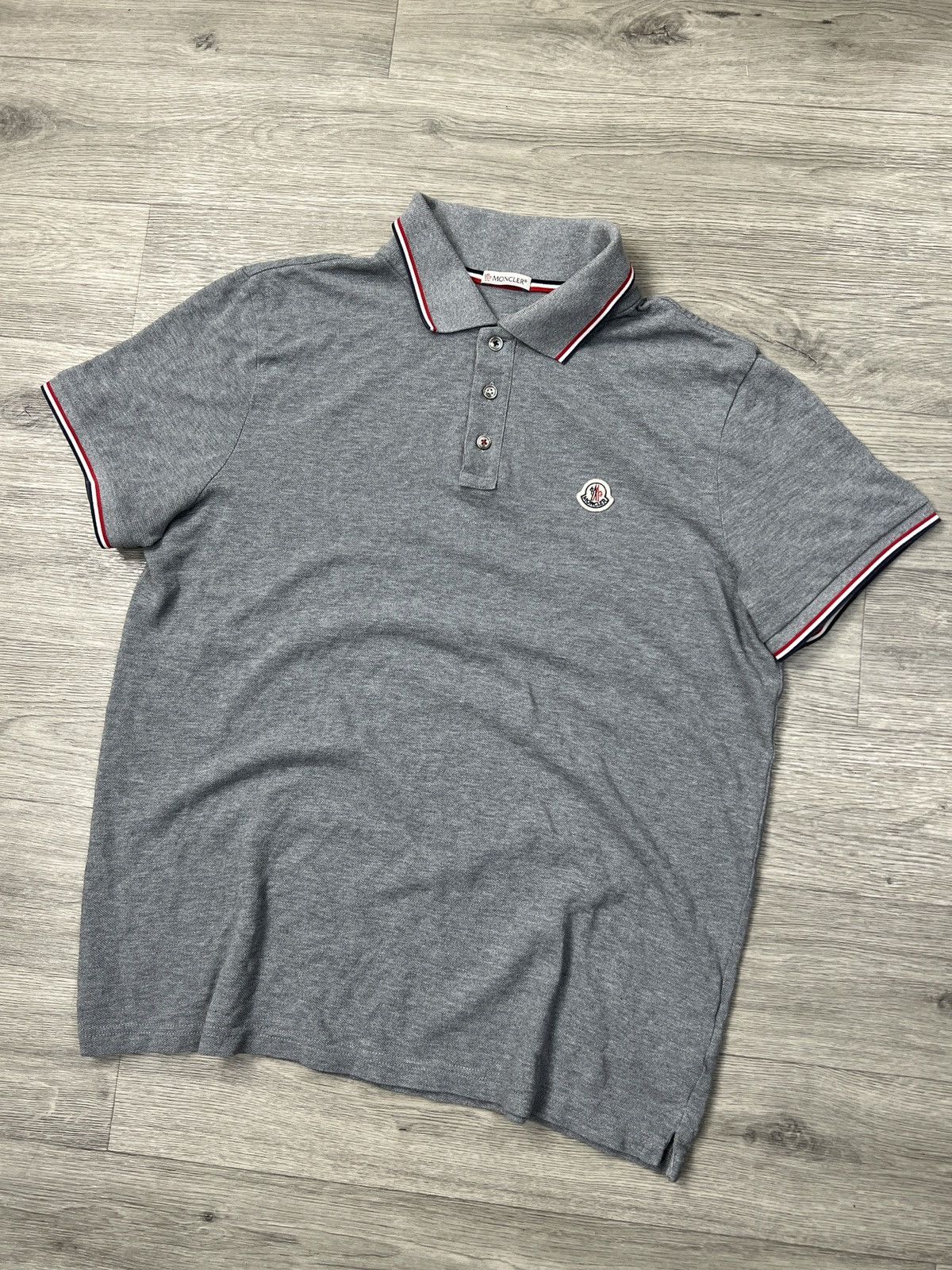 Moncler Moncler Men’s Grey Tricolor Trim Pique Polo Shirt XL Size US XL / EU 56 / 4 - 2 Thumbnail