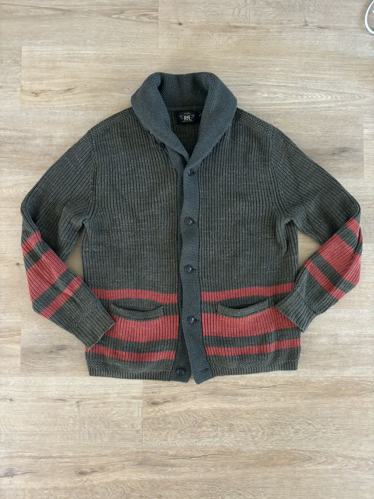 RRL Ralph Lauren RRL Olive and burnt orange shawl cardigan | Grailed