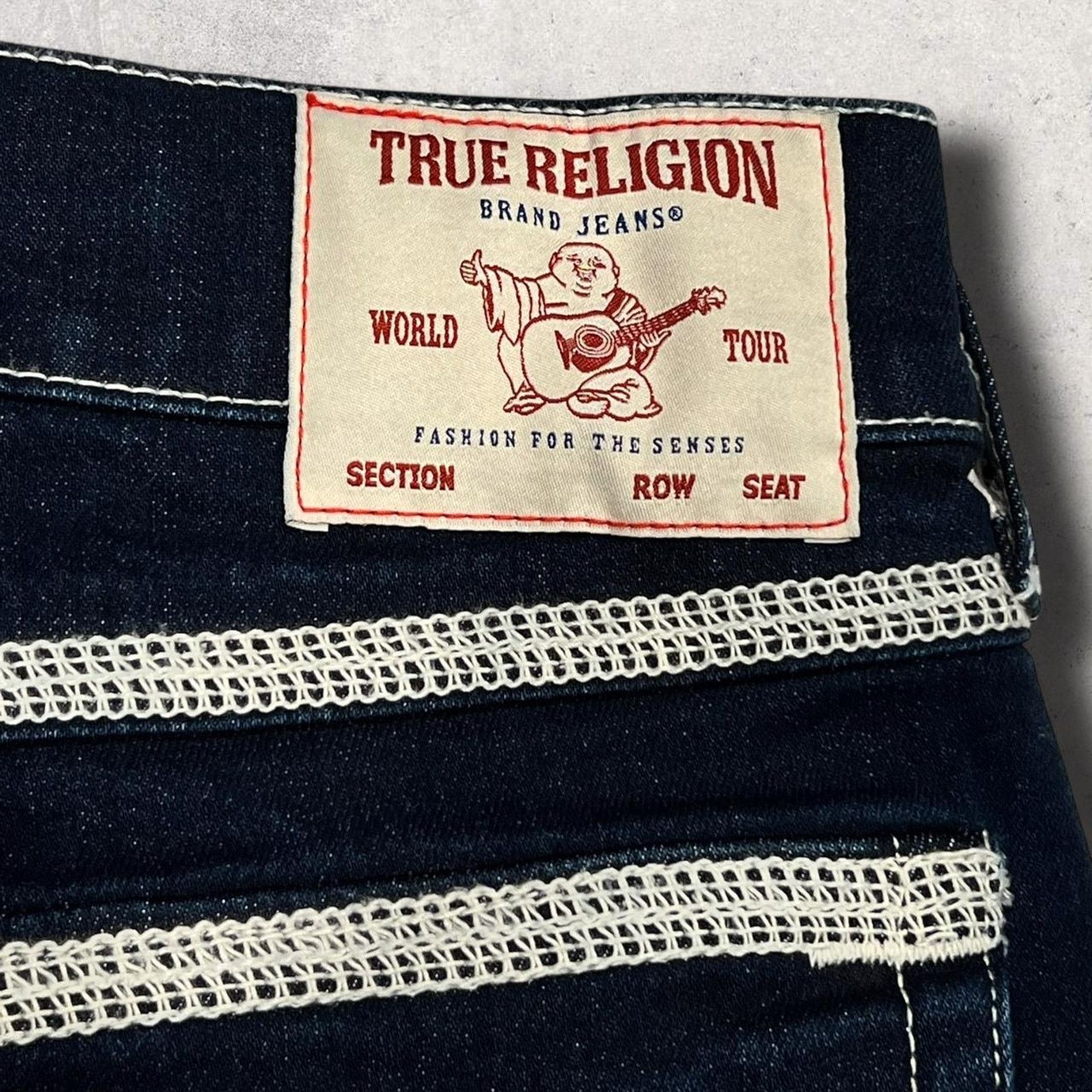 True Religion True Religion (Ricky) Dark Straight-Leg Jeans White Stitch Size US 33 - 4 Thumbnail