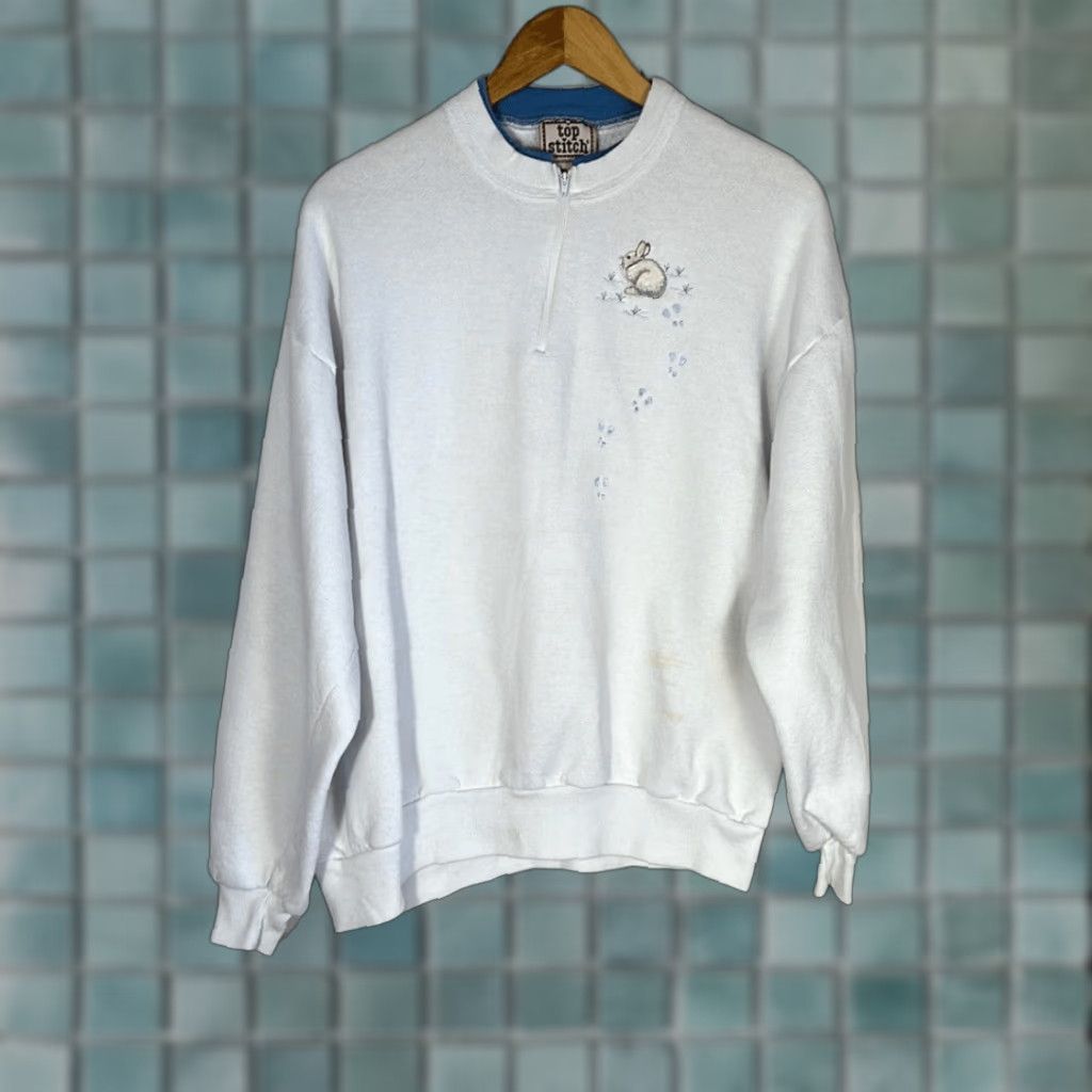 Vintage VINTAGE Top Stitch Sweatshirt Women XL White Embroidered Bunny Rabbit Morning Sun Stitch Pullover Size XL / US 12-14 / IT 48-50 - 1 Thumbnail