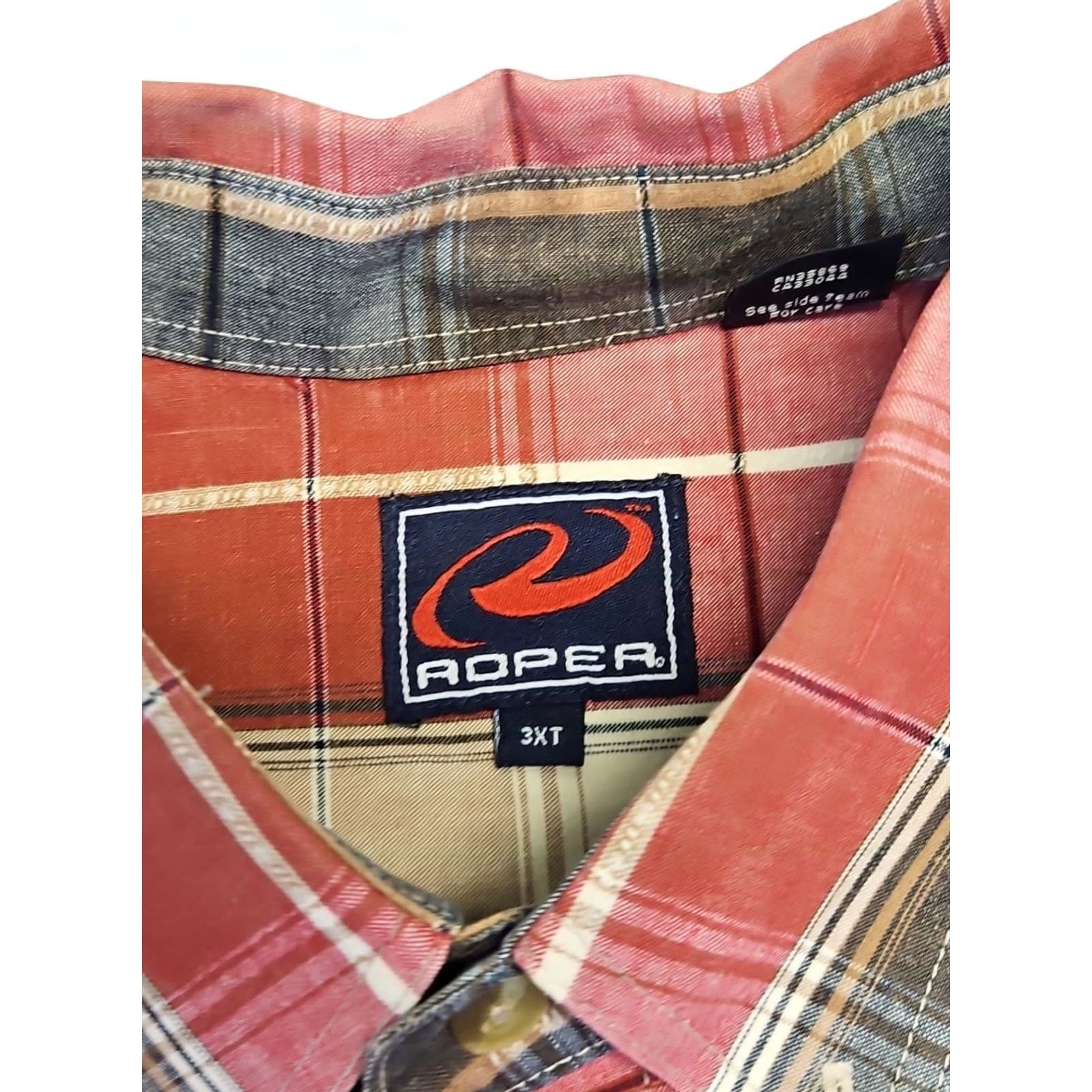 Roper Roper Shirt Plaid Western 3XT Big & Tall Long Sleeve Cotton Multicolor Snap Pocket Men Size US XXL / EU 58 / 5 - 4 Thumbnail