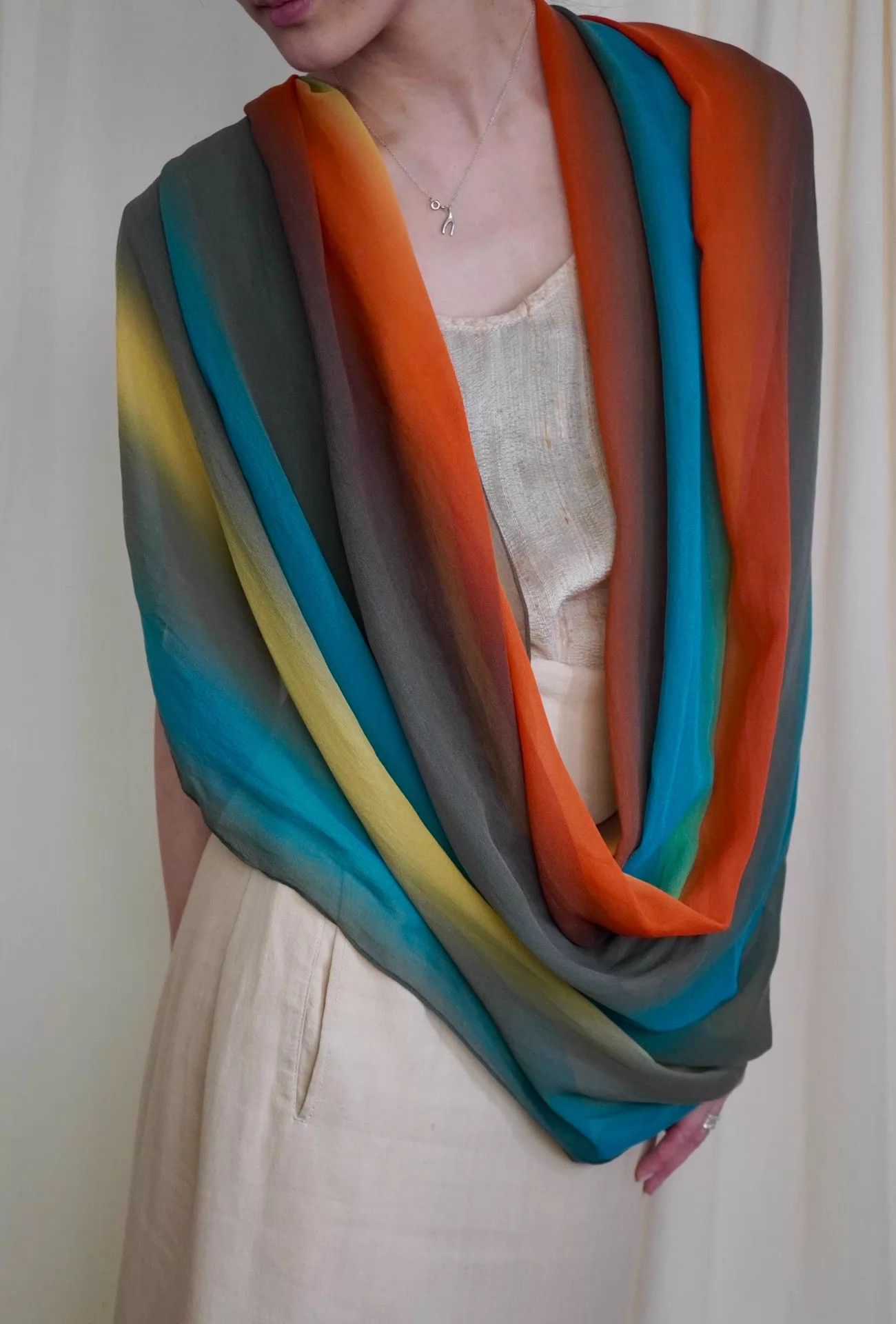 Issey Miyake Issey Miyake 2000s Ombre Wide Silk Scarf Size ONE SIZE - 4 Thumbnail