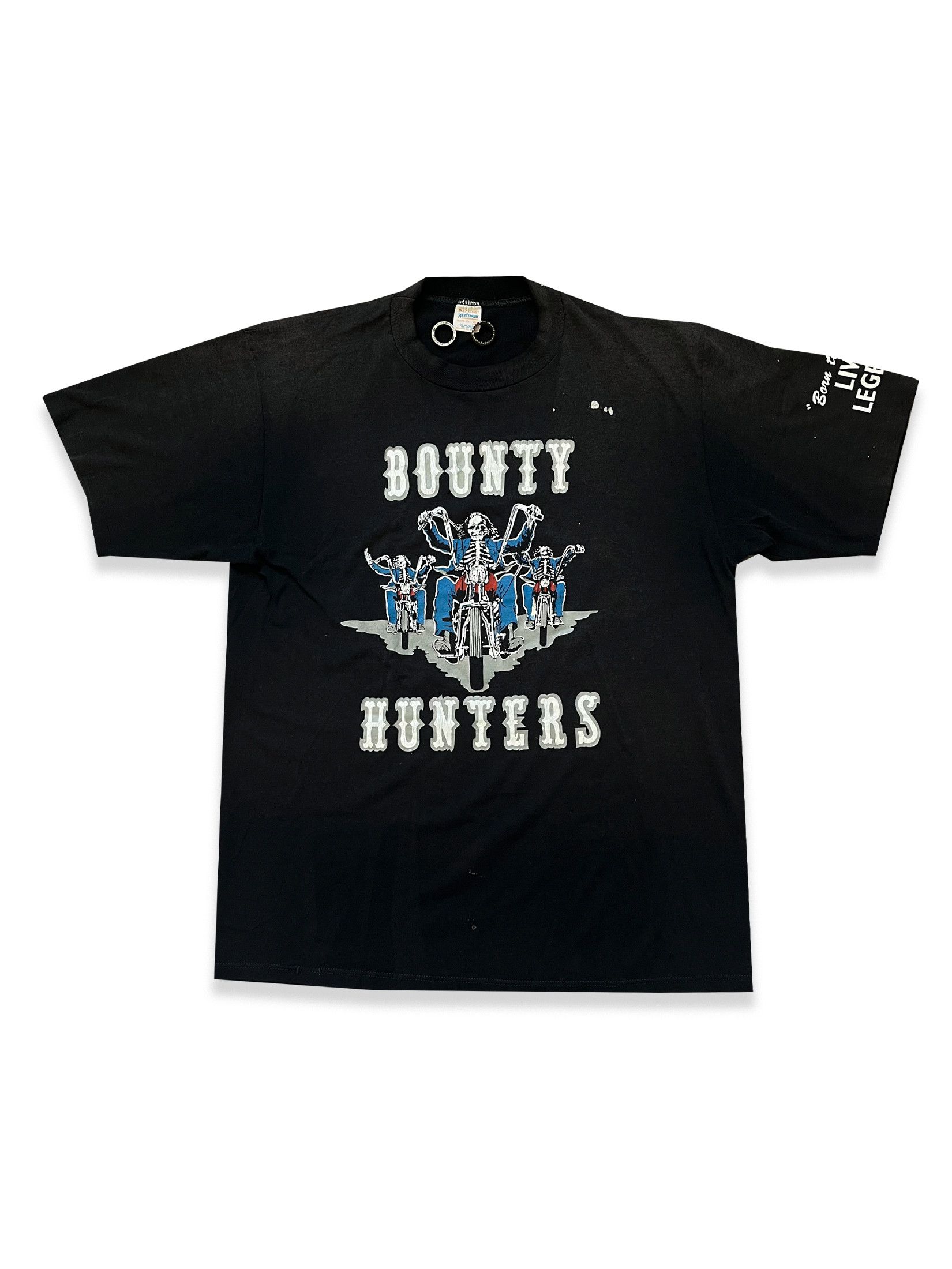 image of 1980S Vintage Bounty Hunters Motorcycle Club Biker Tee in Black, Men's (Size Large)