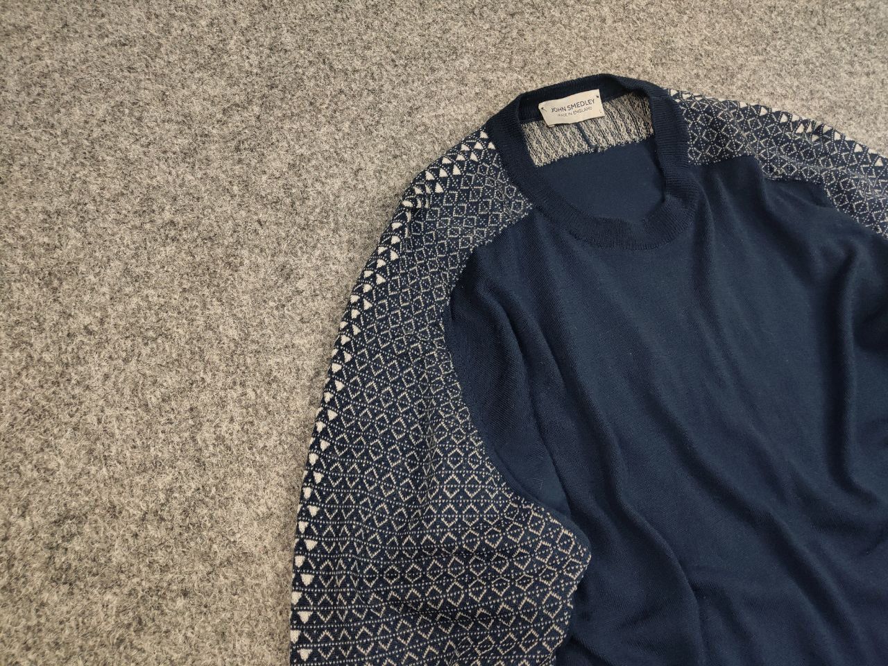 John Smedley John Smedley Classic Lana Wool Pattern Crew Check Sweater Size US L / EU 52-54 / 3 - 7 Thumbnail
