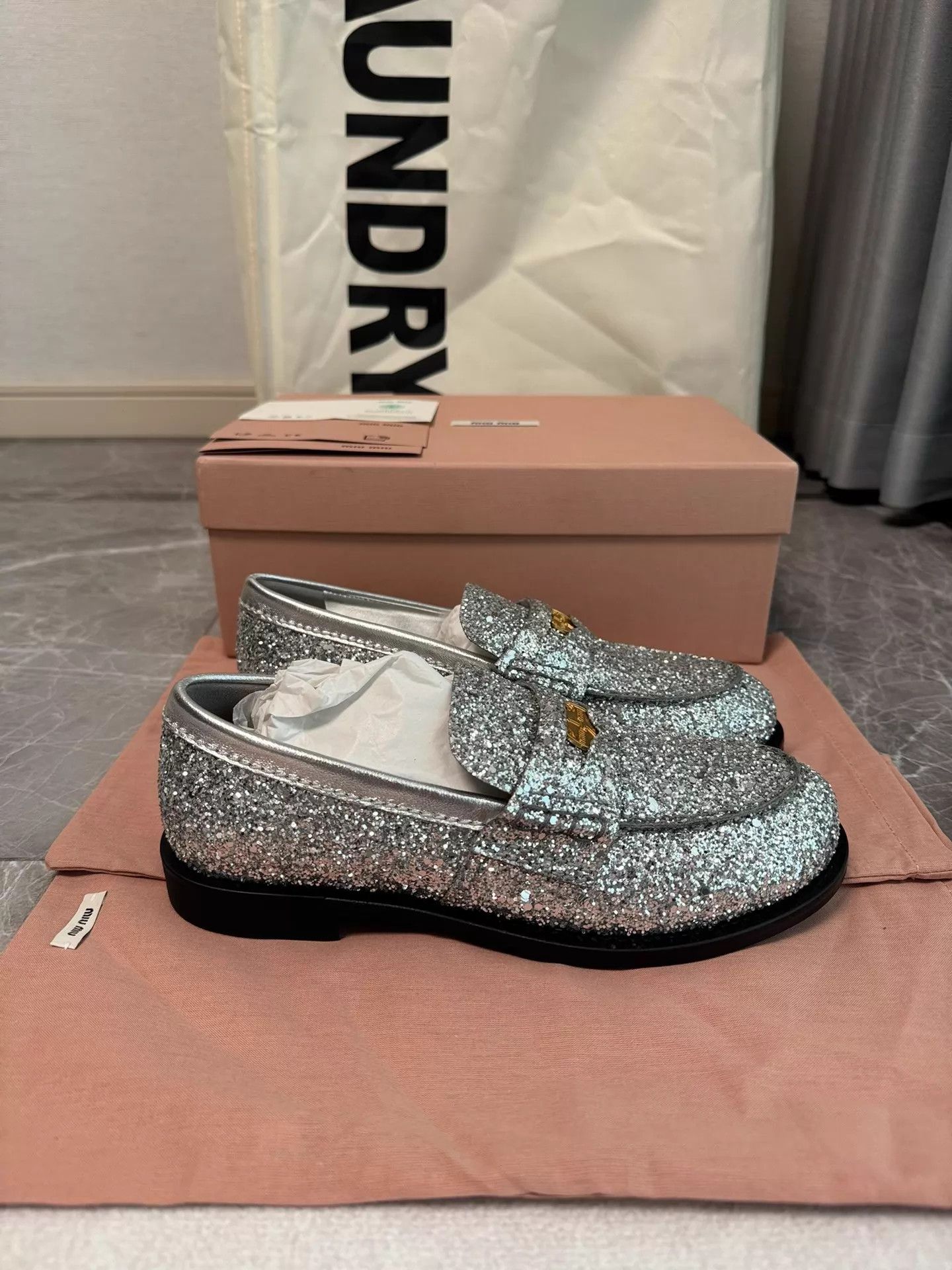 Miu Miu Miu Miu Penny Loafer Silver Sequin 36 Size US 5.5 / IT 35.5 - 3 Thumbnail