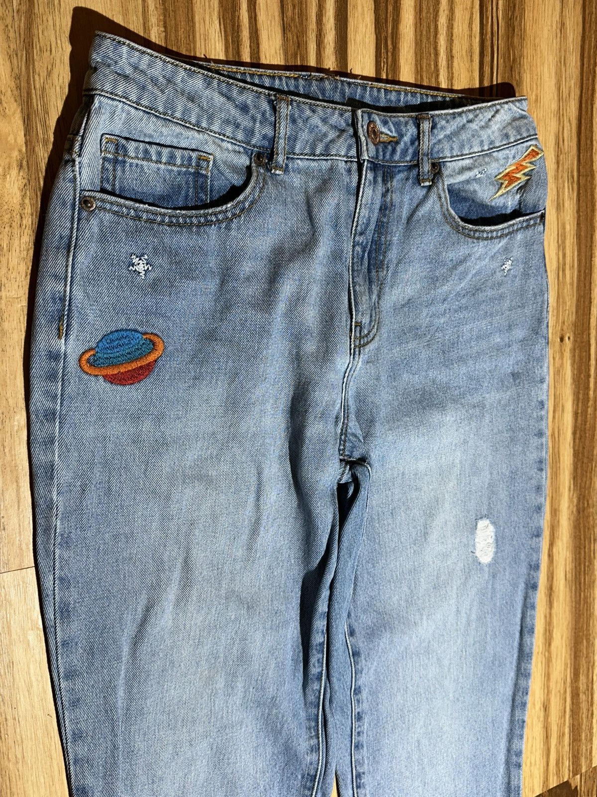 Forever 21 Alien Embroidered Blue Jeans with Patches By Forever 21 Size 34" / US 12 / IT 48 - 5 Thumbnail