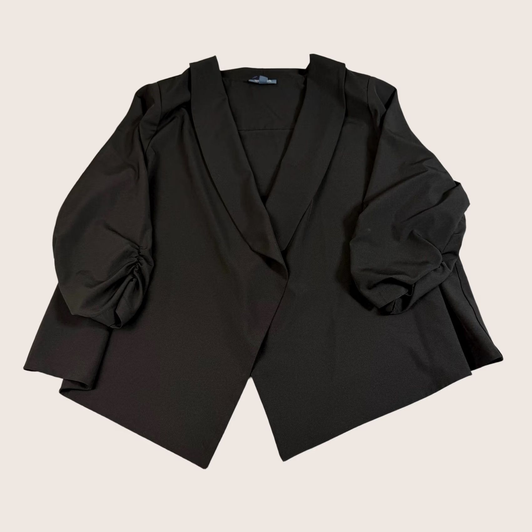 Vintage ModCloth Blazer Women 1X Black Open Front Ruched Office Lightweight Layer Jacket Blazer Size XL / US 12-14 / IT 48-50 - 1 Thumbnail