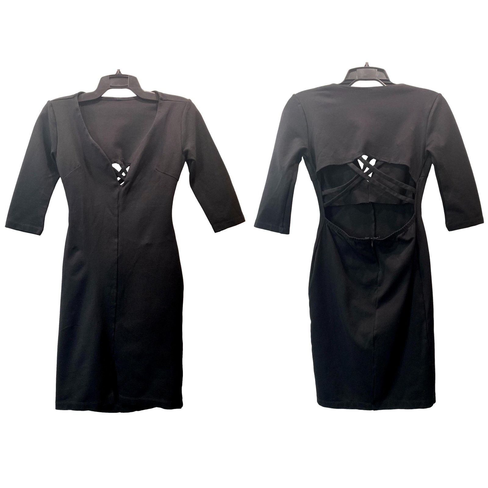 Vintage 80s Black Cut Out Spandex Dress | Low Cut Tight Fit M Size M / US 6-8 / IT 42-44 - 9 Thumbnail