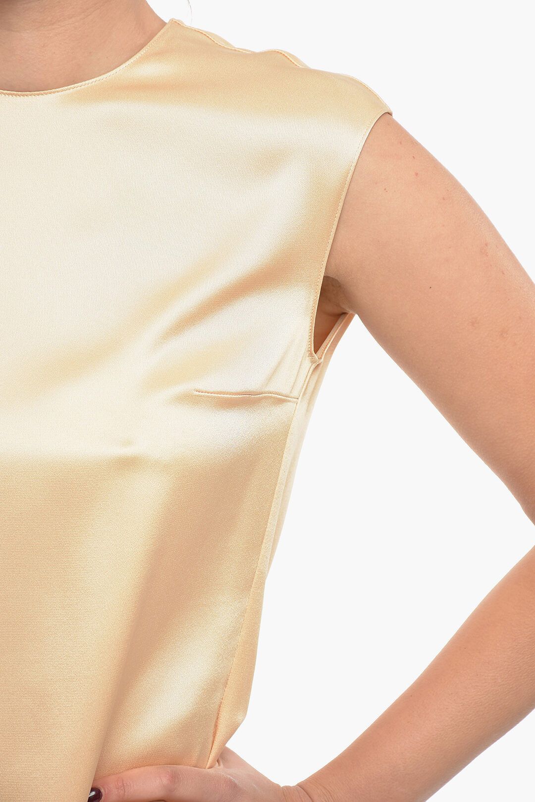 Stella McCartney og1mm0824 Sleeveless Satin Top With Back Zip in Light Yellow Size S / US 4 / IT 40 - 3 Thumbnail