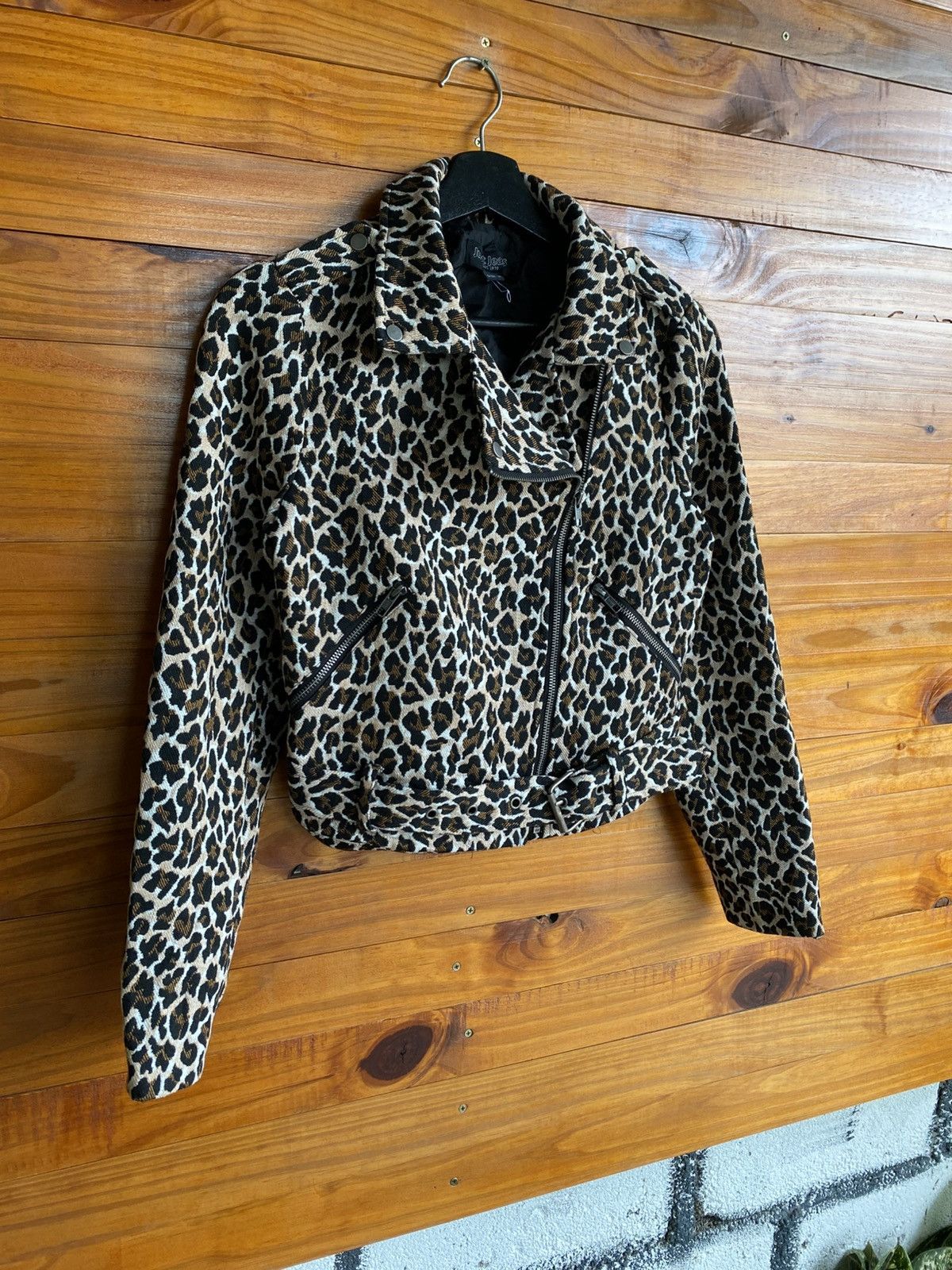 Vintage Just Jeans Leopard Print Cropped Biker Jacket Statement Size M / US 6-8 / IT 42-44 - 5 Thumbnail