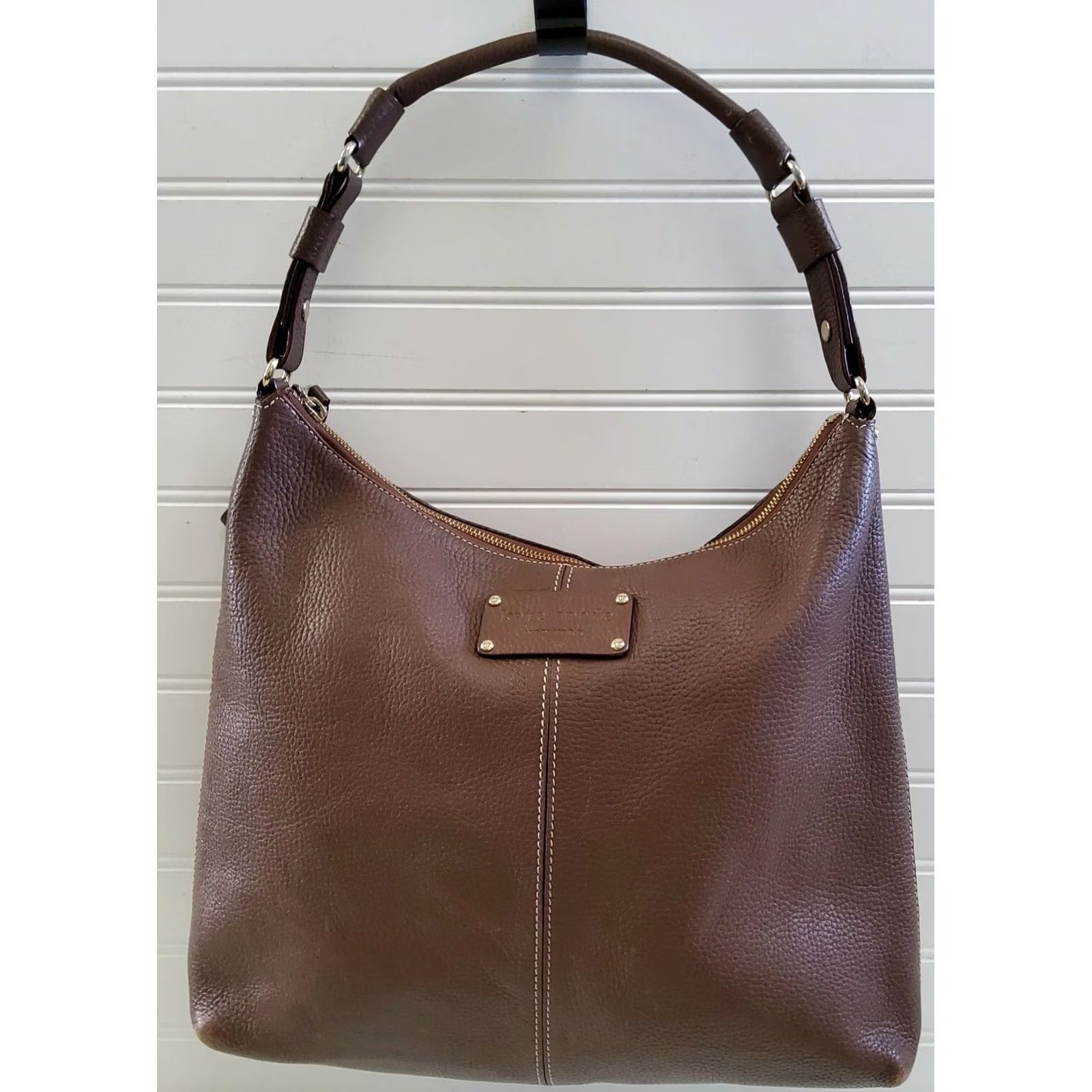 Vintage kate spade new york Pebbled Leather Hobo Shoulder Bag Purse Brown Women Medium Leather Zip Bag Women Mens? Size ONE SIZE - 2 Thumbnail