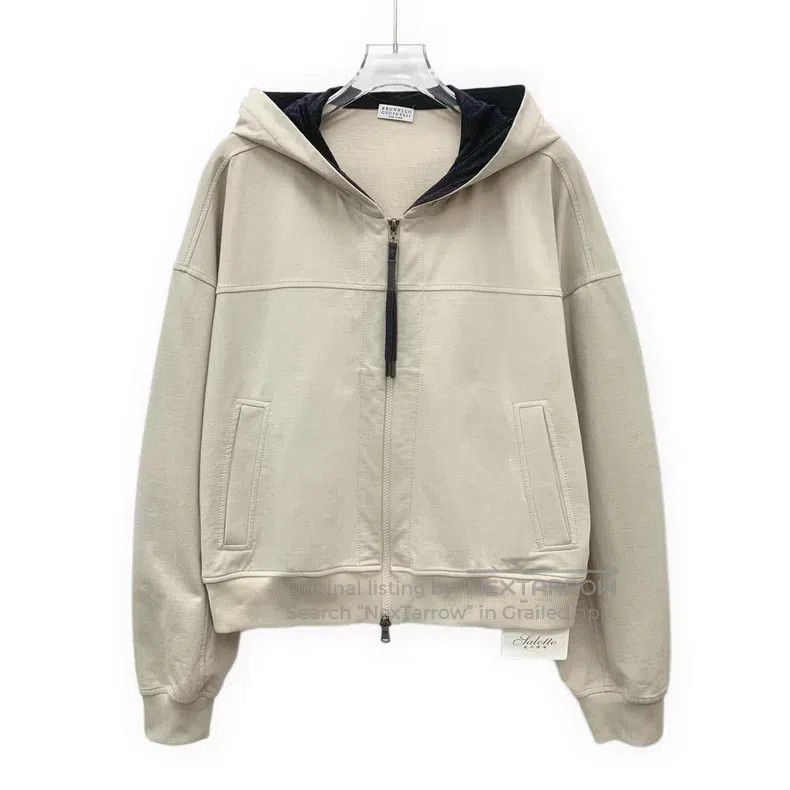 Brunello Cucinelli Brunello Cucinelli Khaki Cotton Hooded Zip Long Sleeve Swe Size XXL / US 16-18 / IT 52-54 - 1 Thumbnail