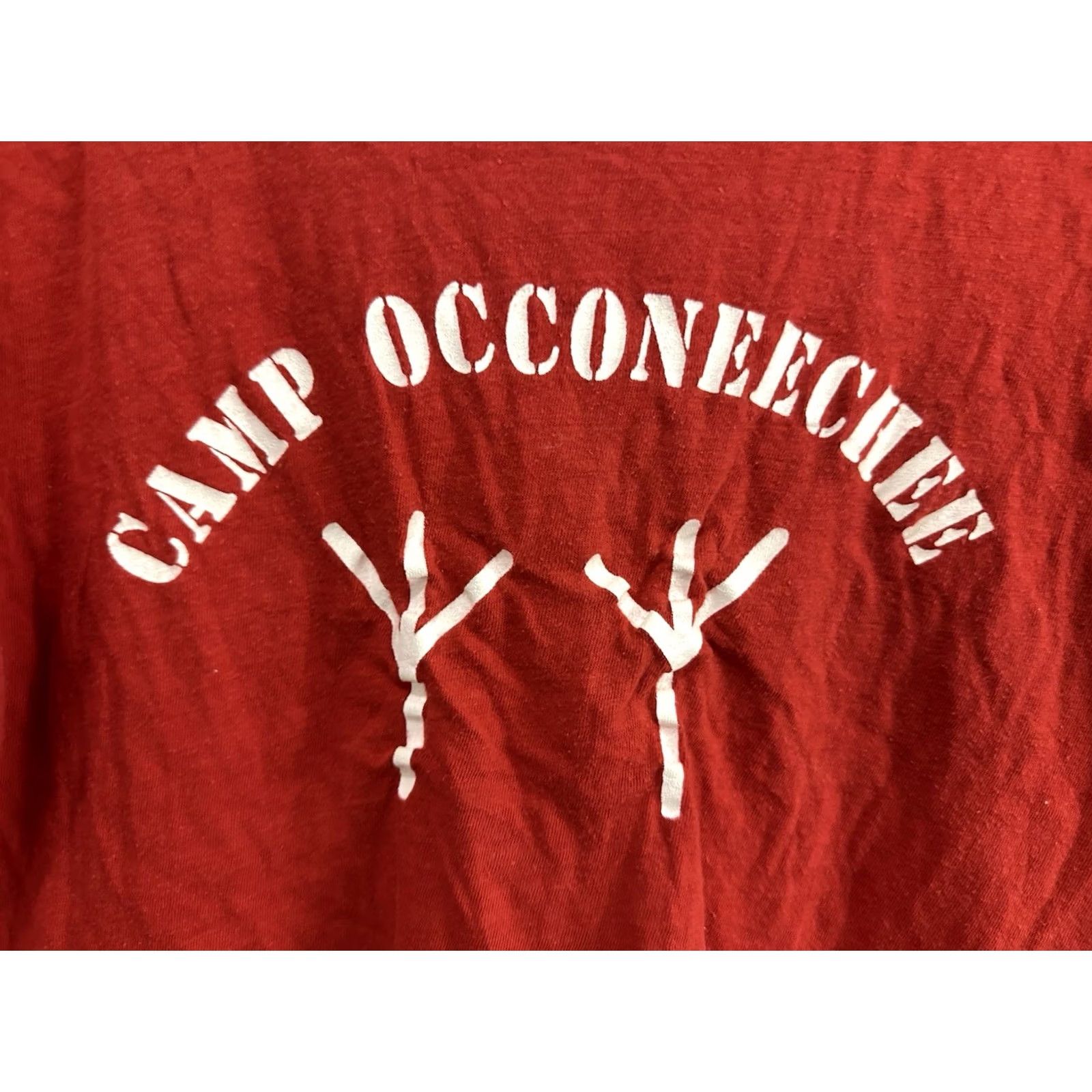Vintage VTG 60s 70s Camp Occoneechee Summer Camper Staff T-Shirt Size M Red 70s Men Short Sleeve Vintage Camp T-Shirt Mens M Size US M / EU 48-50 / 2 - 4 Thumbnail