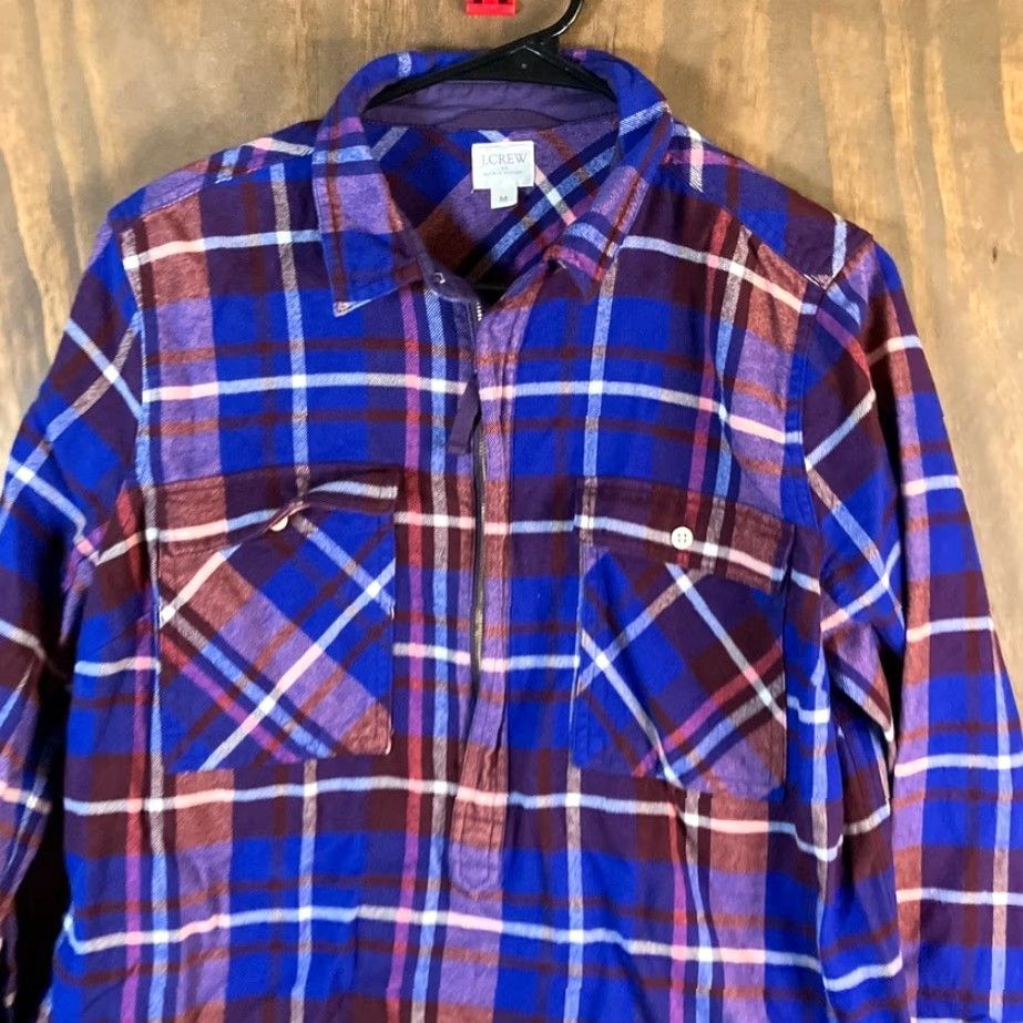 J.Crew J.CREW Shirt Blue Multicolor Plaid Collared 1/2 Zip Long Sleeve Medium Womens Size M / US 6-8 / IT 42-44 - 2 Thumbnail