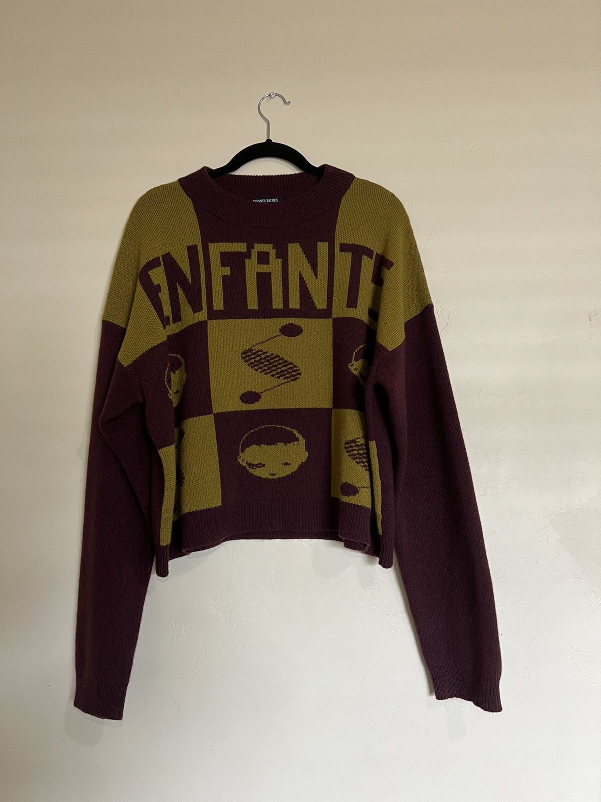 Enfants Riches Deprimes Intarsia Checker Knit-Logo Cropped Sweater FW22 Size US XL / EU 56 / 4 - 1 Thumbnail