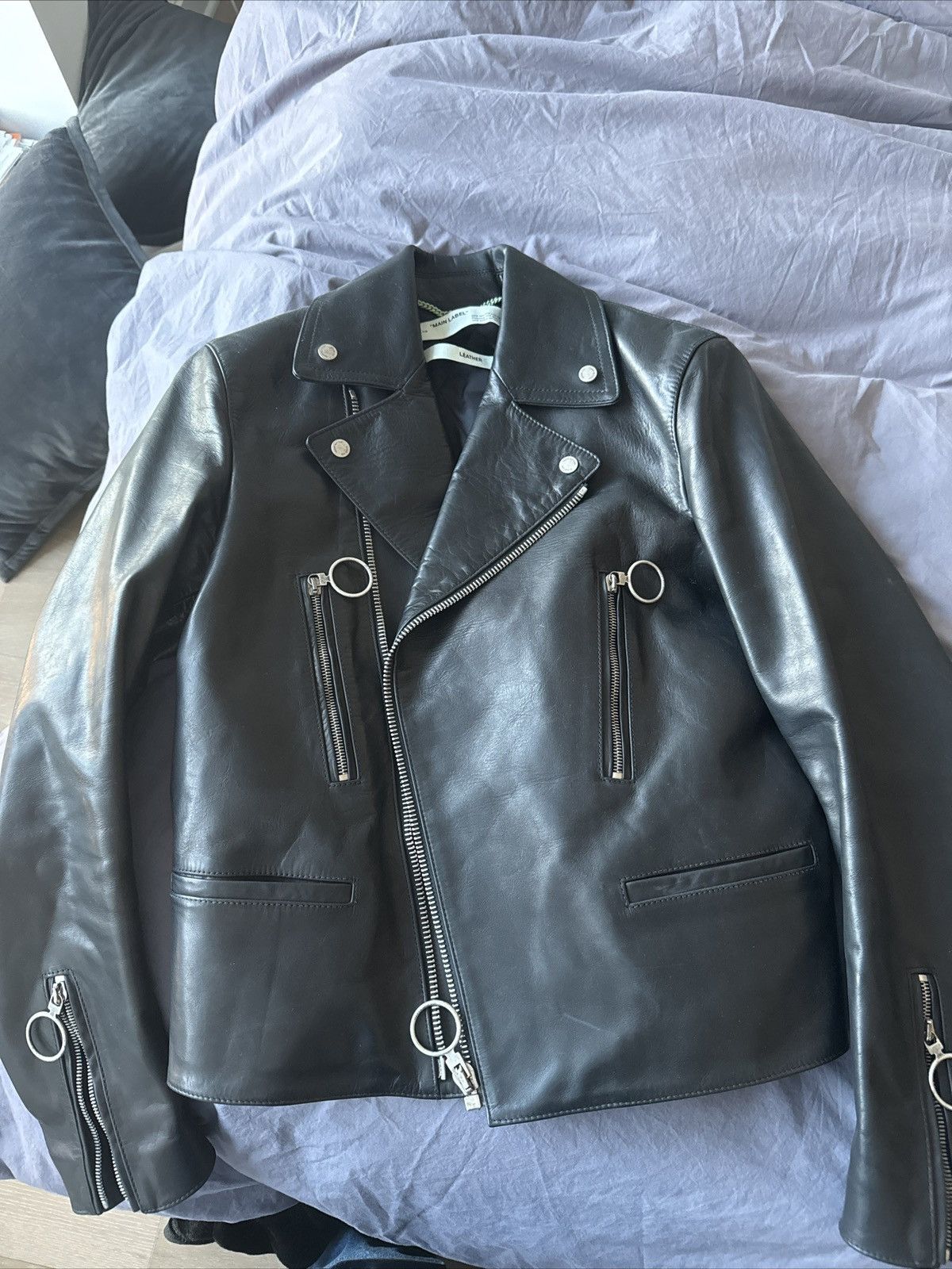 image of Off White Off-White Leather Motto Jacket Size Xs in Black, Men's
