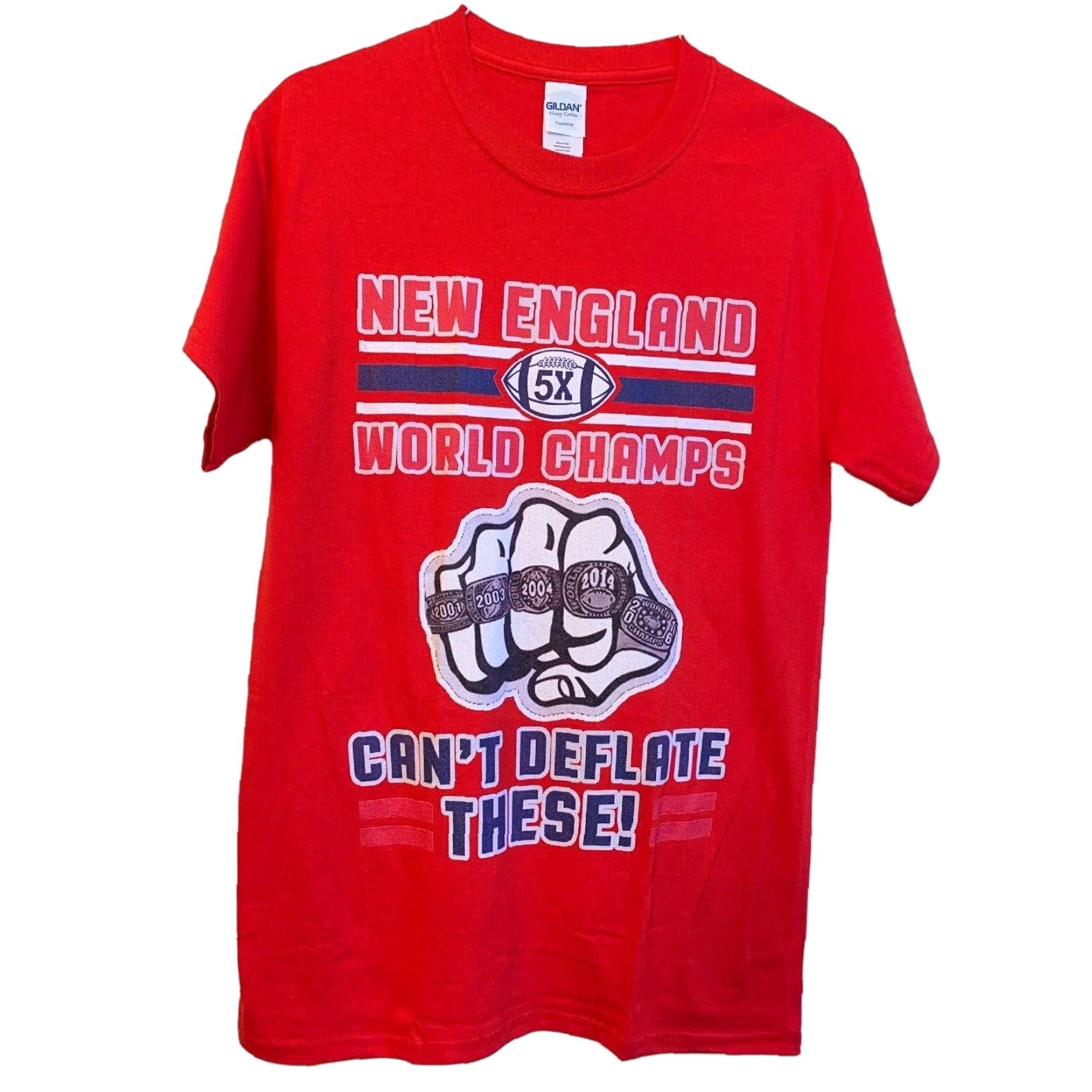 Gildan New England World Champs 5X Novelty Tshirt Small Mens Shirt Red Size US S / EU 44-46 / 1 - 2 Thumbnail