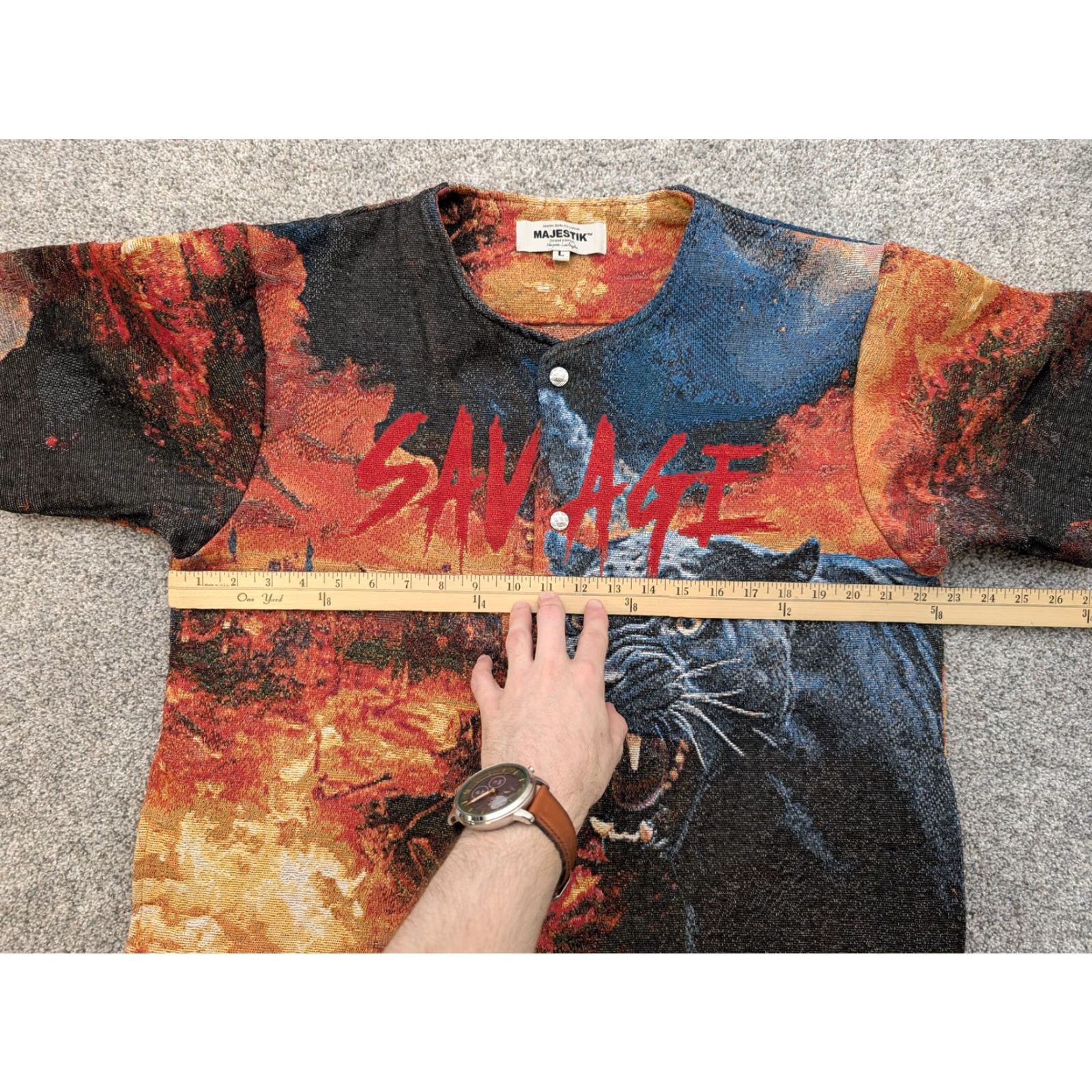 Alife Majestik Shirt Mens Large Savage Panther Jungle Life Baseball Button Graphic Fire Size US L / EU 52-54 / 3 - 3 Thumbnail