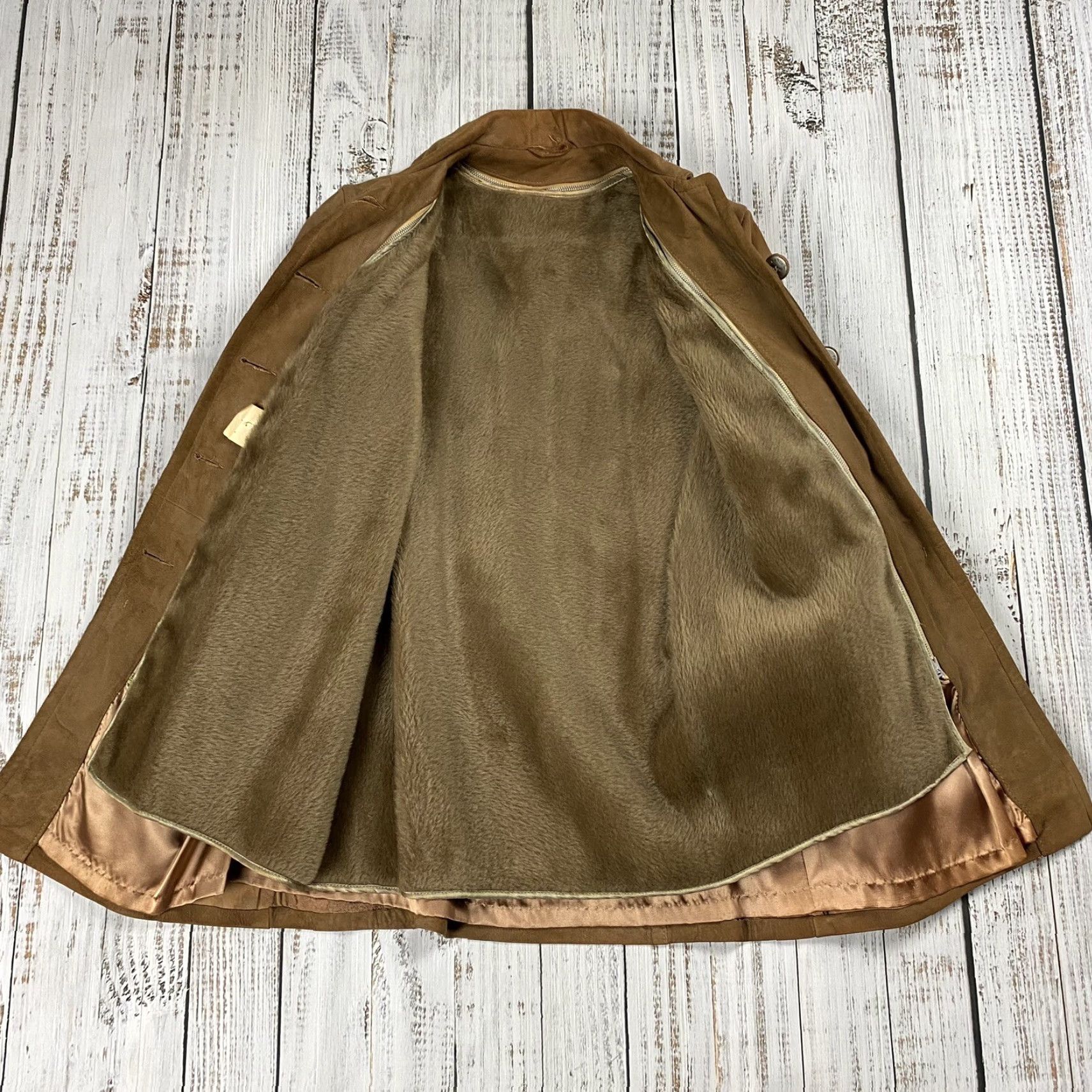 Vintage VINTAGE BOHO SUEDE LEATHER BLAZER Women’s 10 Long Brown Button Sherpa Liner - 50s 60s Style - jacket coat Size L / US 10 / IT 46 - 5 Thumbnail