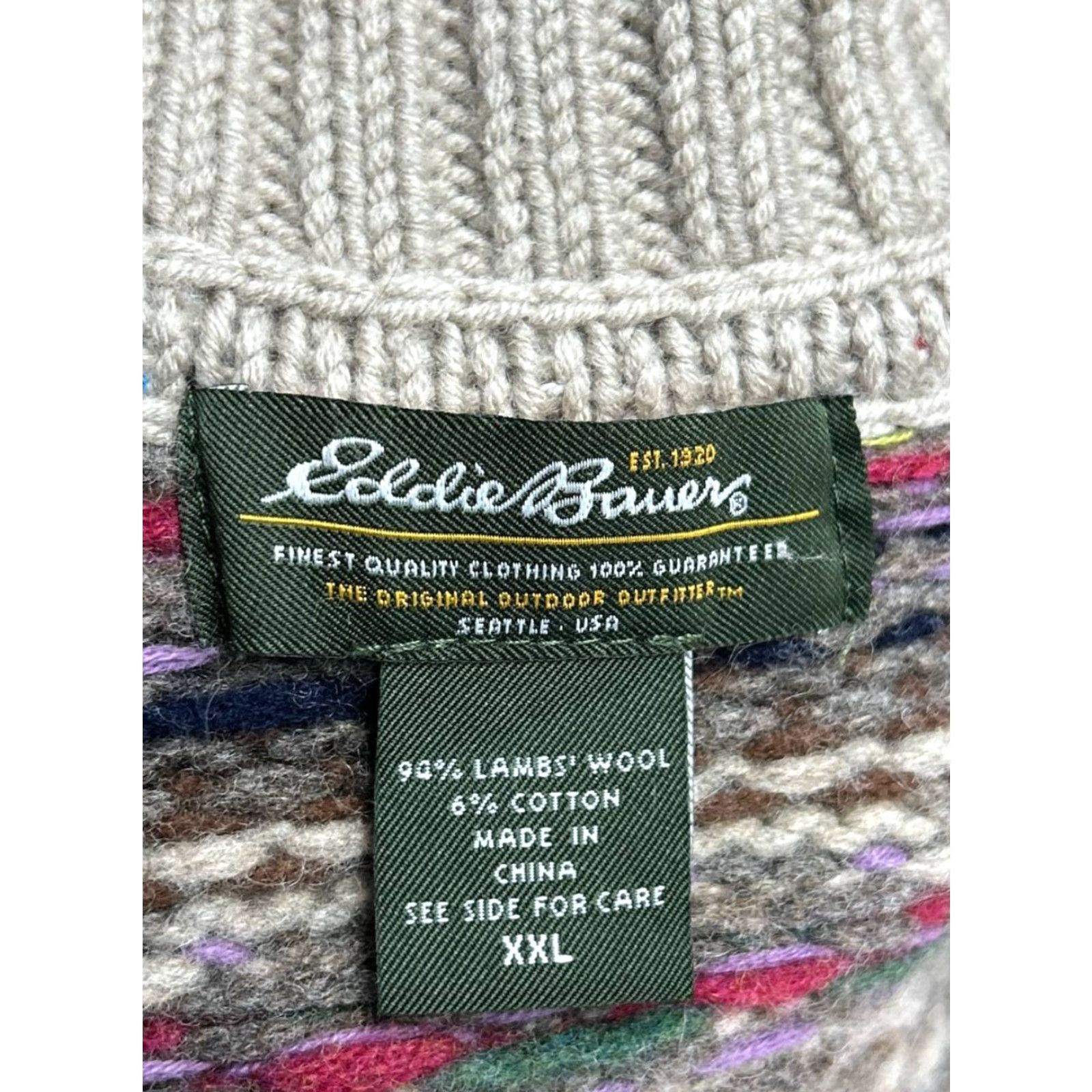 Eddie Bauer Eddie Bauer Cardigan Sweater Womens 2XL Gray Lambswool Fair Isle Shawl Collar Knit Wool Jacket Style Cardigan Womens 2XL Gray Fair Isle Wool"} Size XXL / US 16-18 / IT 52-54 - 6 Thumbnail