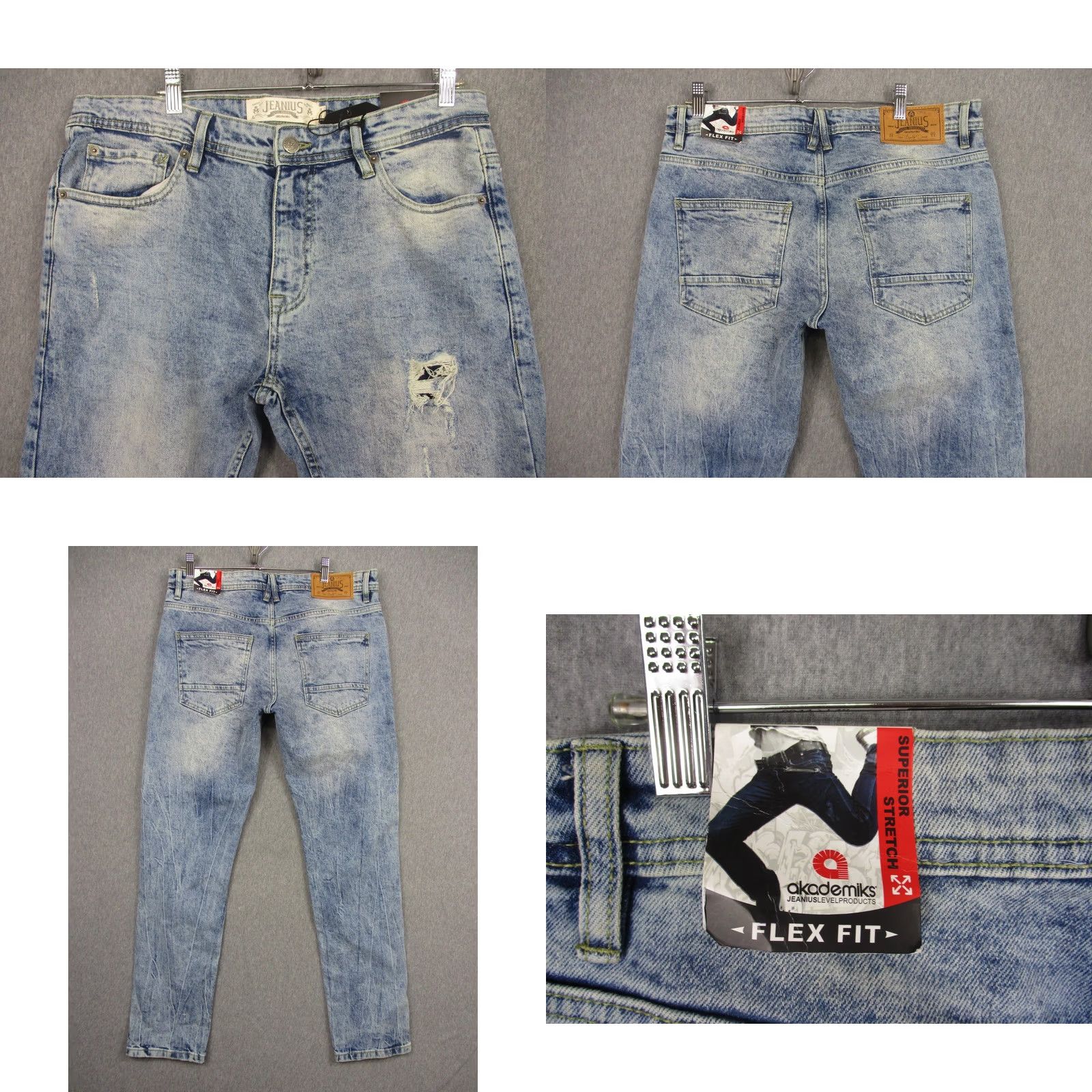 Akademiks Akademiks Jeans Mens 34x30 Blue Slim Tapered Flex Fit Distressed Denim Stretch Jeans Size US 34 / EU 50 - 8 Thumbnail