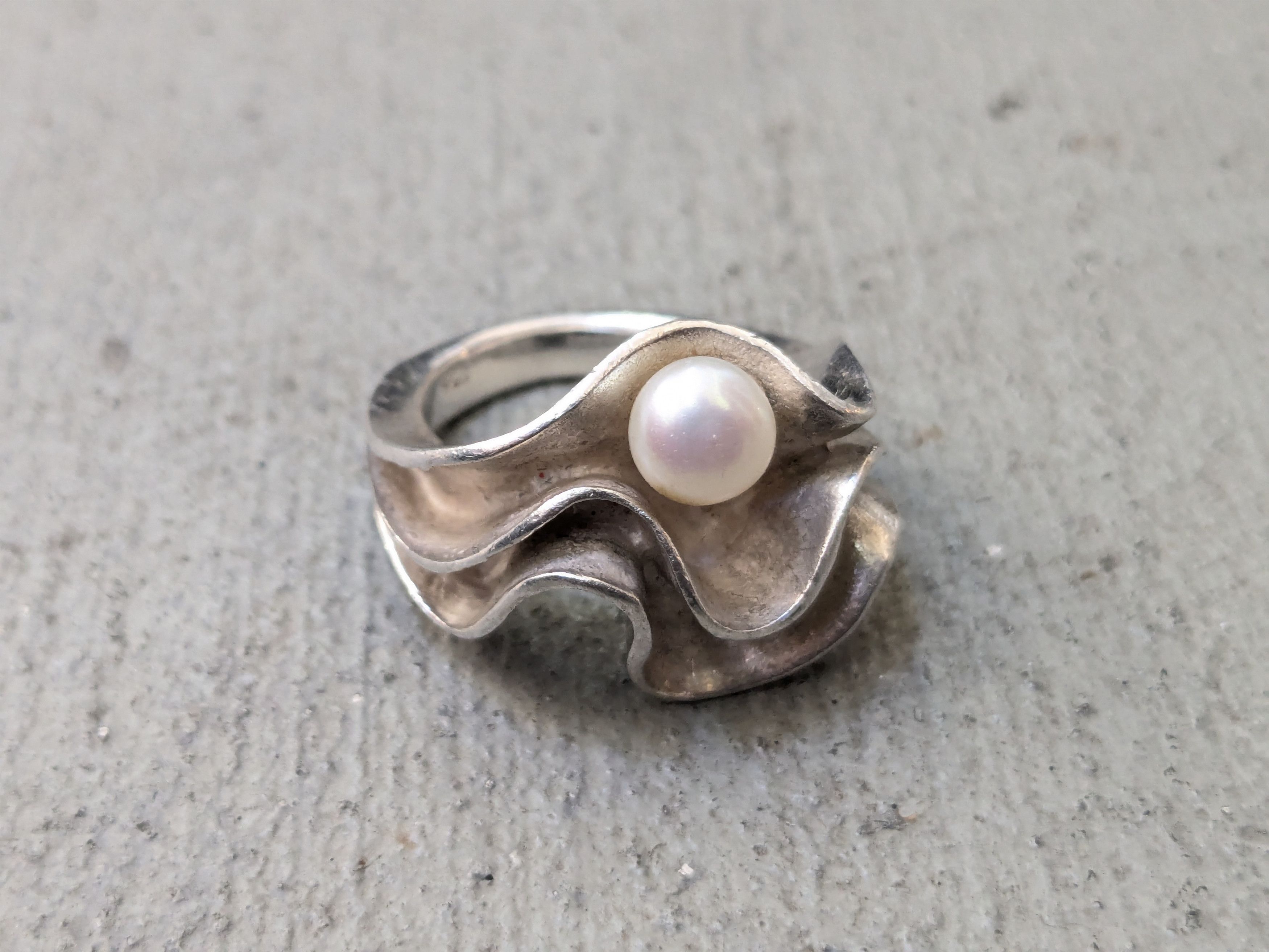 Other Vintage Sterling Silver Ring Pearl 7.5 Modern Abstract Size ONE SIZE - 3 Thumbnail