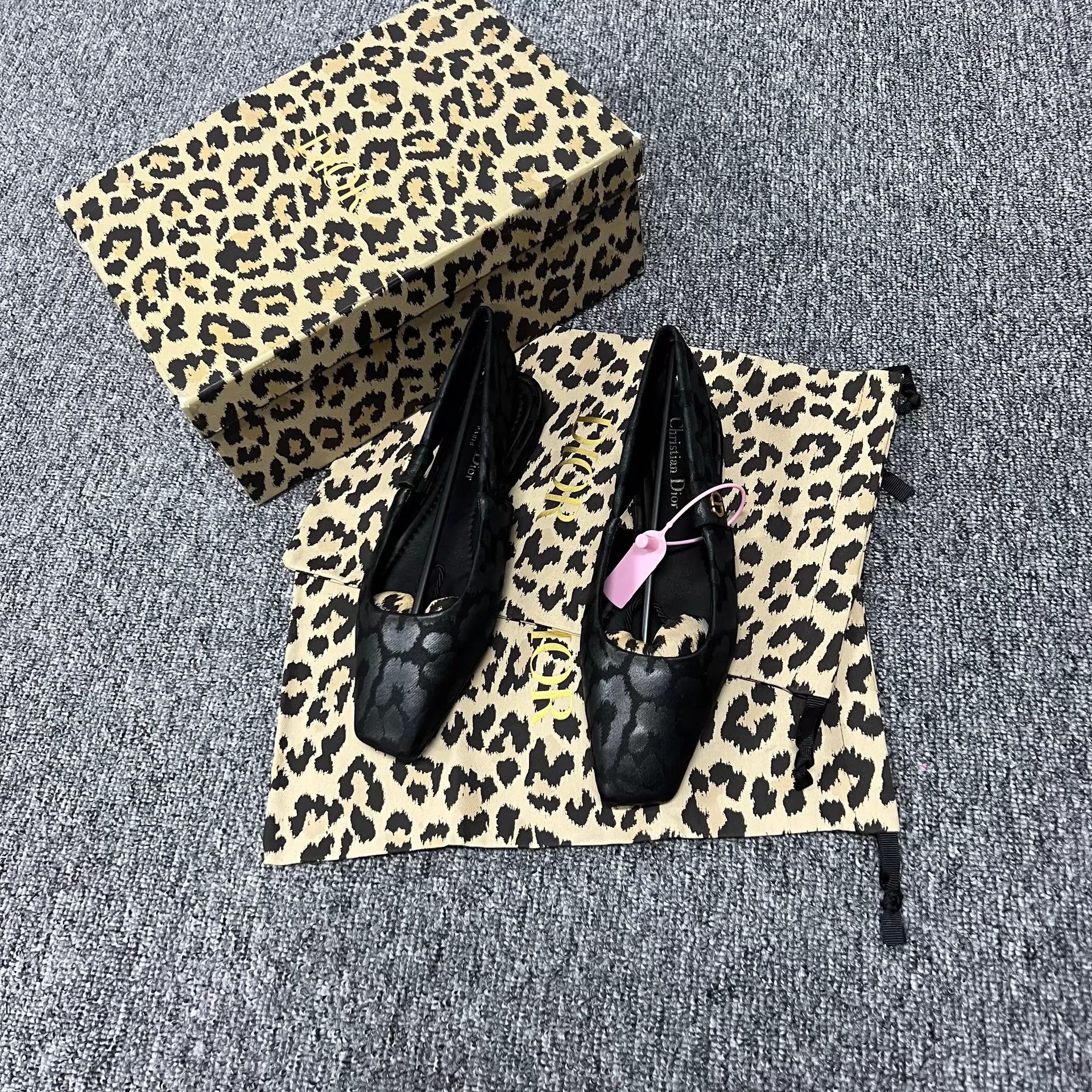 Dior Dior Mizza Black Leopard Satin CD Logo Ballet Flat Women's Size US 7 / IT 37 - 2 Thumbnail