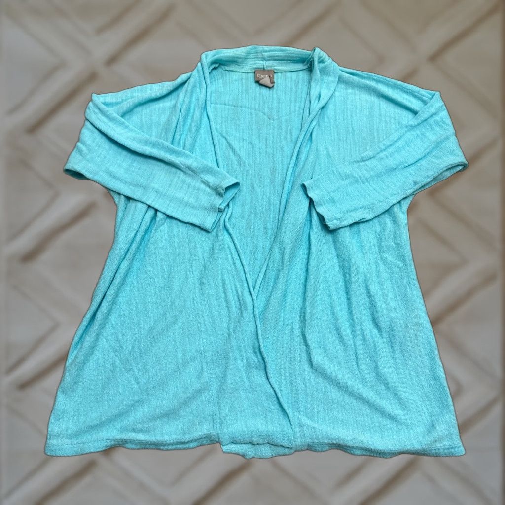 Vintage Chico's Cardigan Women Small Blue Lightweight Knit Open Casual Breathable Cotton Sweater Travel Designer Classic Womens Size S / US 4 / IT 40 - 1 Thumbnail