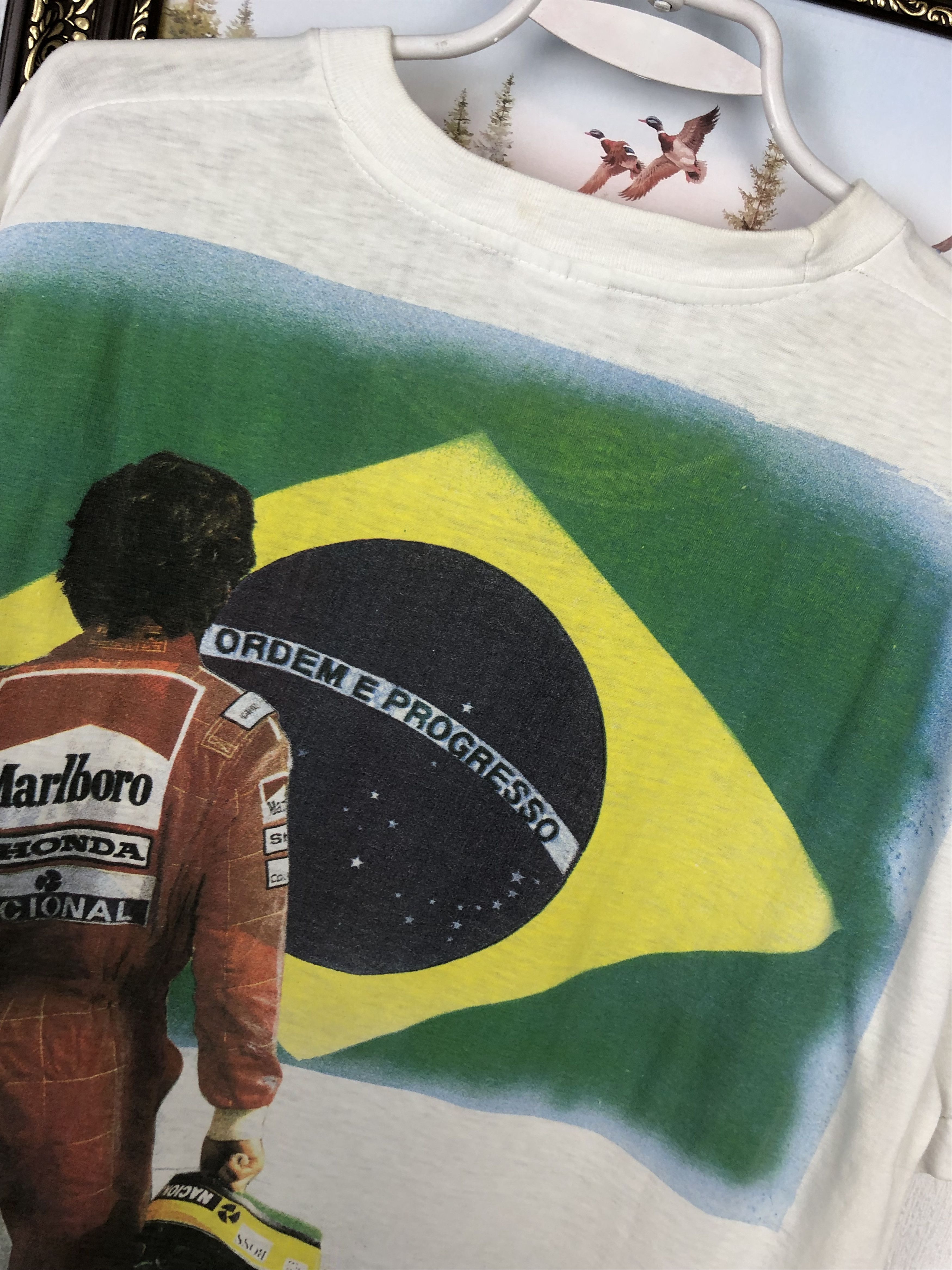 Vintage Vintage 90's Ayrton Senna Racing Tee Shirt Over Print Shirt Size US L / EU 52-54 / 3 - 18 Thumbnail